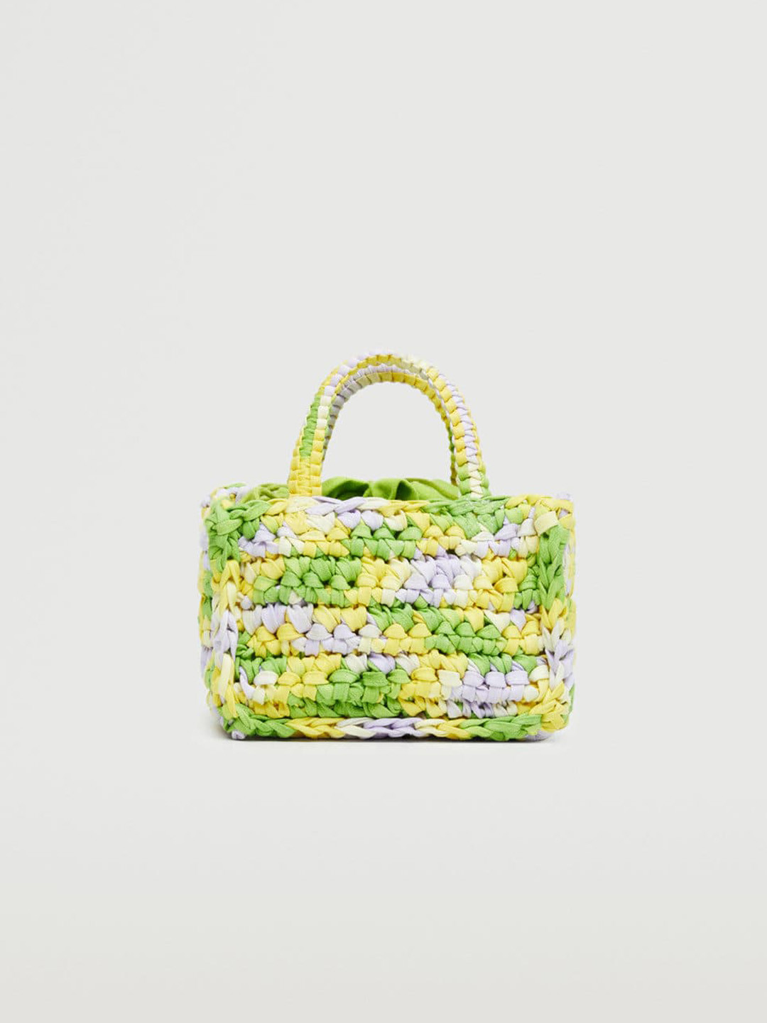 

MANGO Green & Yellow Colourblocked Braided Handheld Bag
