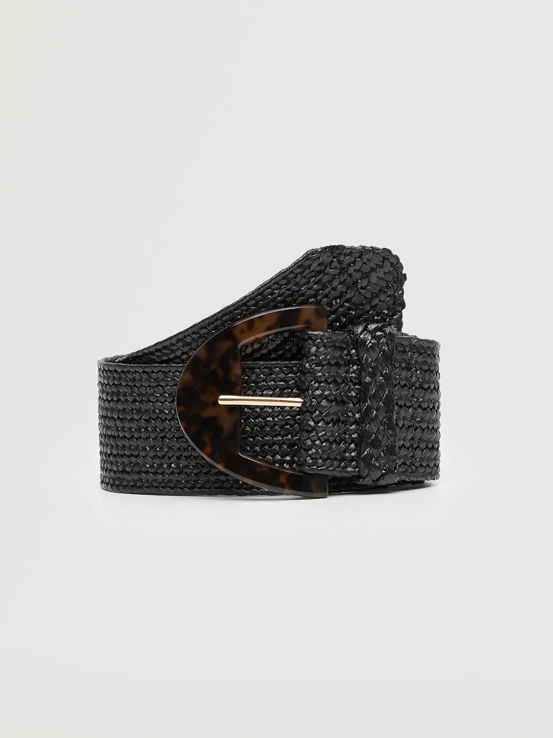 

MANGO Women Charcoal Black Woven Braided Design Belt