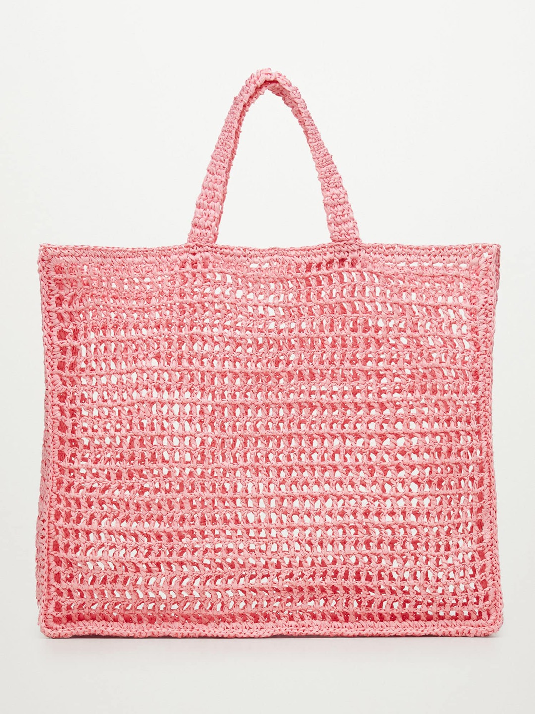 

MANGO Pink Basket Woven Design Structured Shoulder Bag
