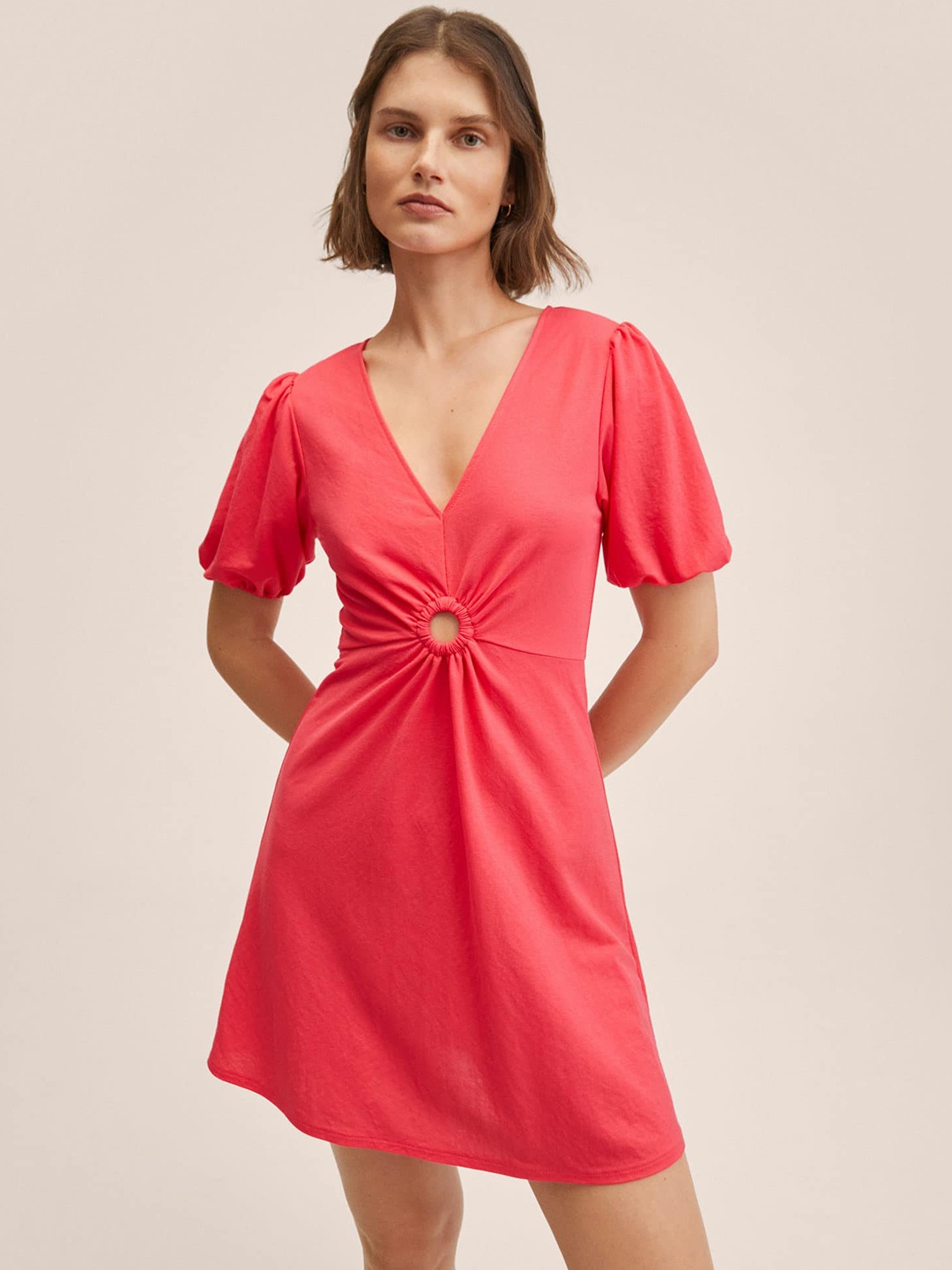 

MANGO Pink Solid A-Line Mini Dress