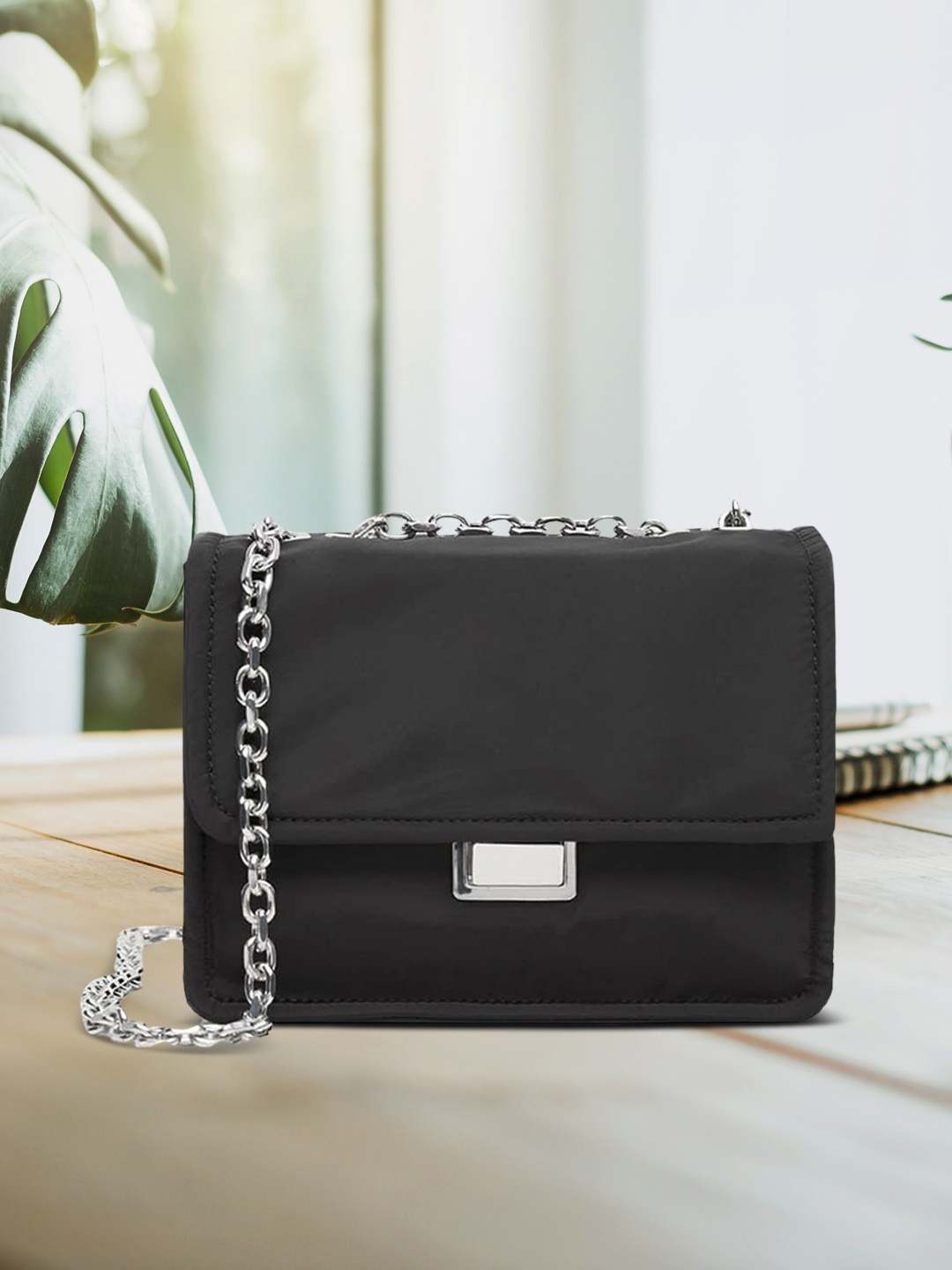 

MANGO Black Solid Structured Sling Bag