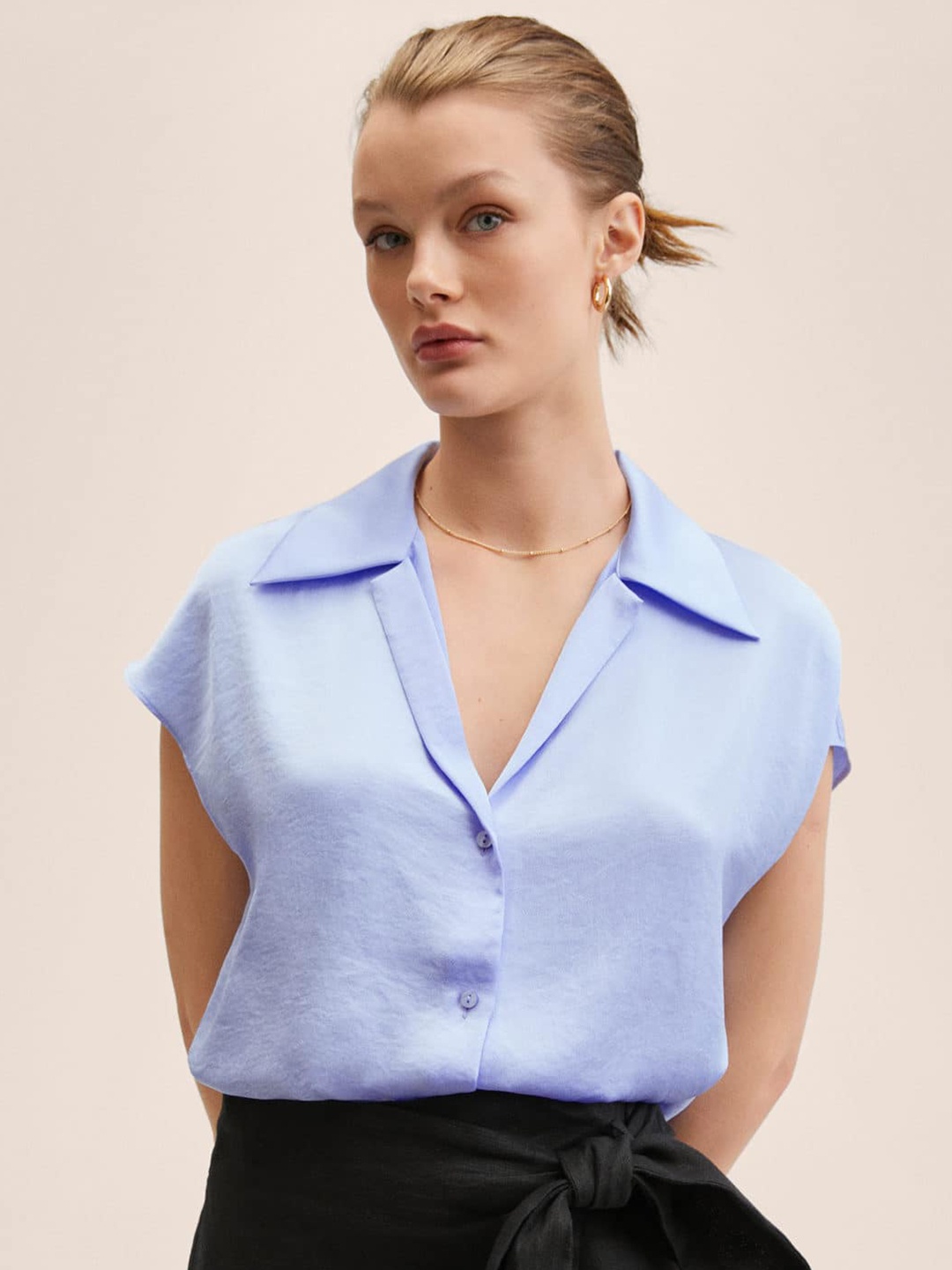 

MANGO Women Blue Solid Casual Shirt
