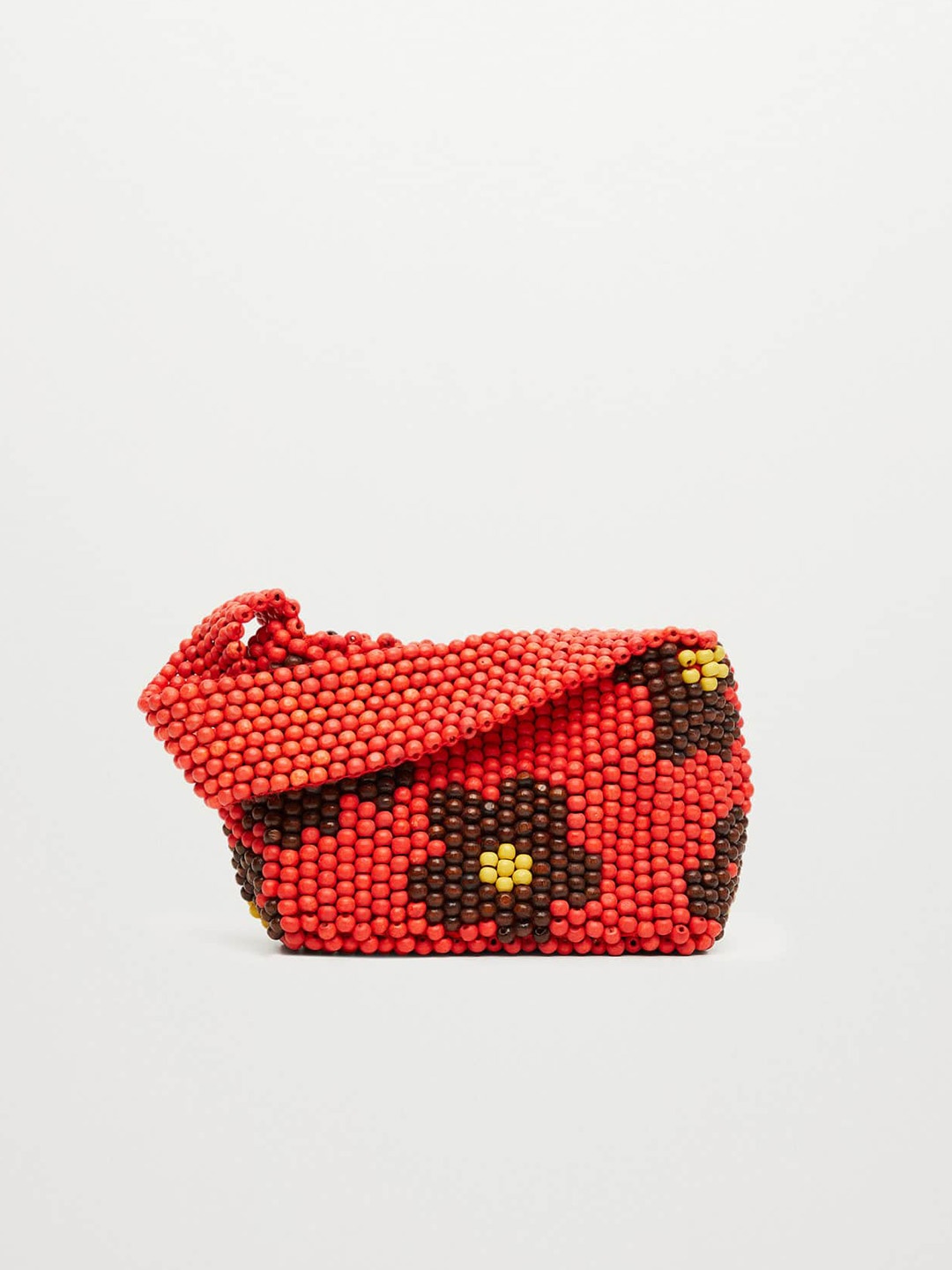 

MANGO Red Beaded Structured Handheld Bag