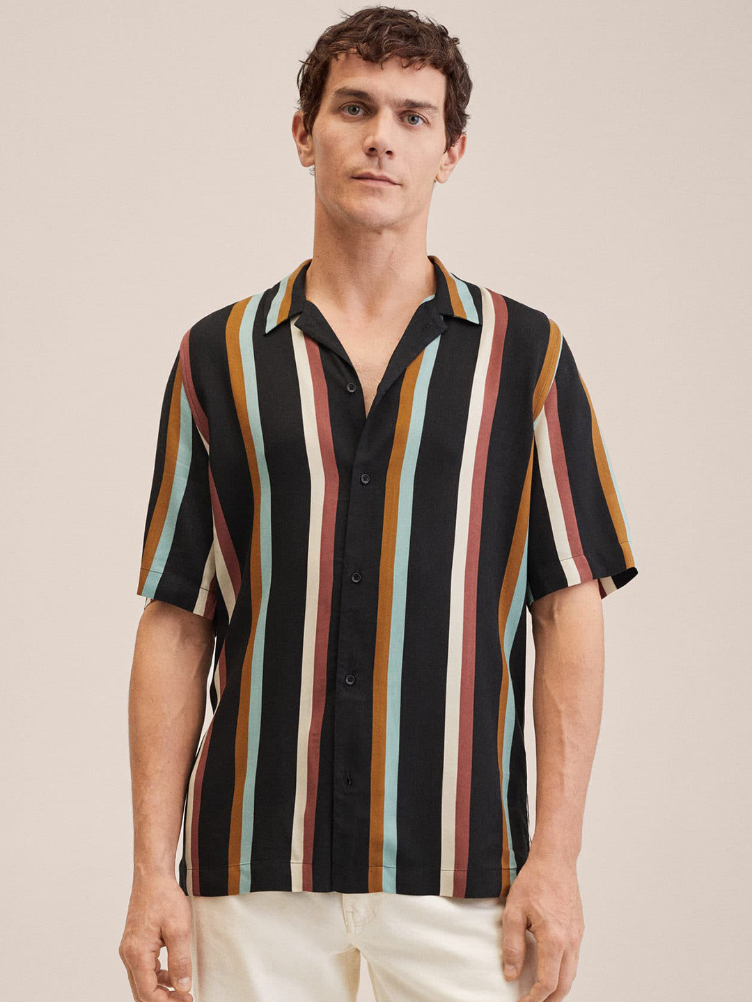 

MANGO MAN Black Striped Casual Shirt