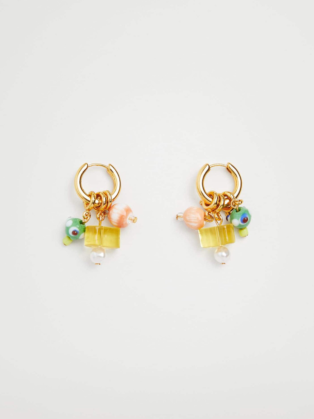

MANGO Gold-Toned & Green Studded & Beaded Circular Drop Earrings