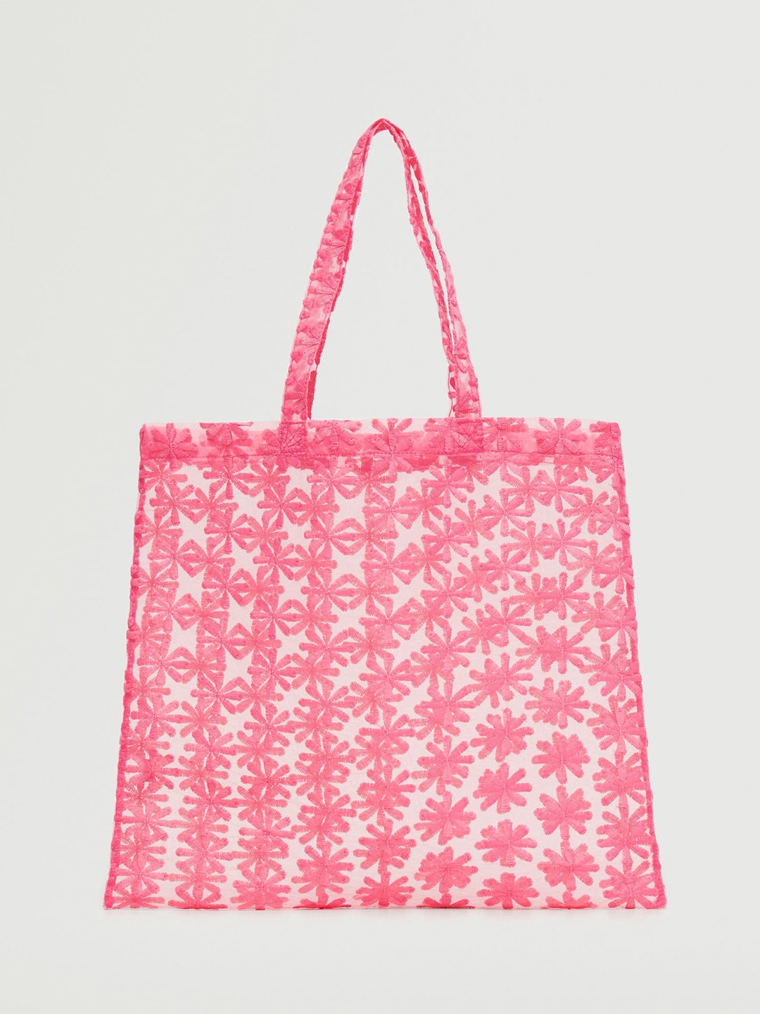 

MANGO Pink Floral Embroidered Sheer Structured Shoulder Bag