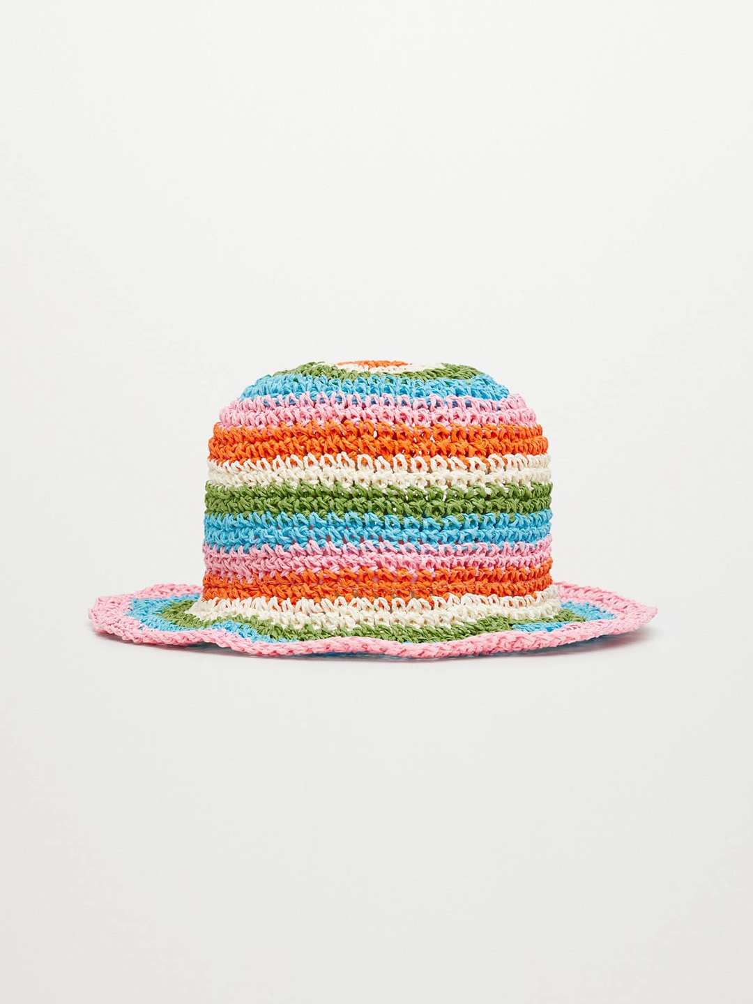 

MANGO Women Multicoloured Striped Crochet Bucket Hat, Multi