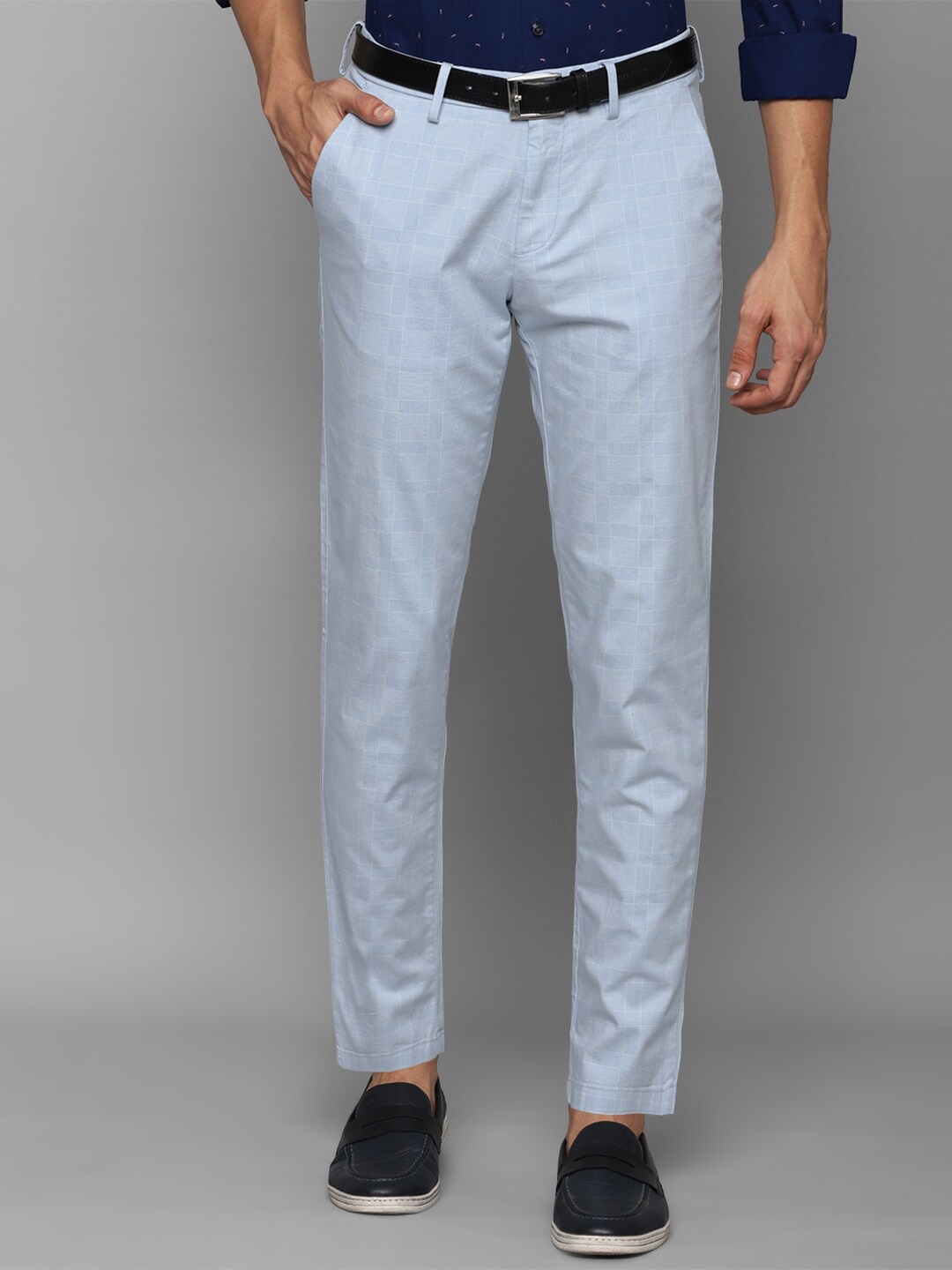 

Allen Solly Men Blue Checked Slim Fit Trousers