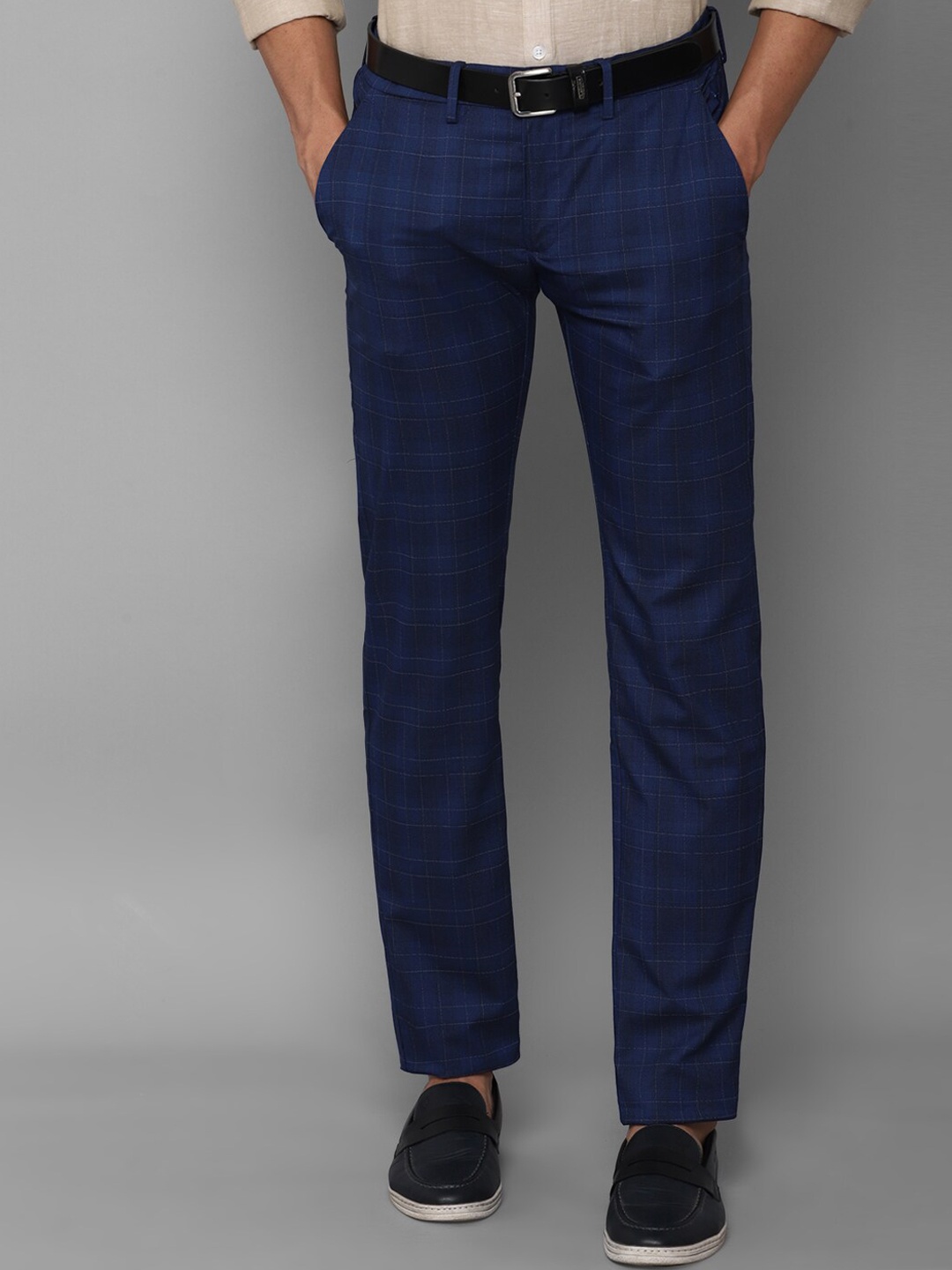 

Allen Solly Men Navy Blue Checked Slim Fit Trousers