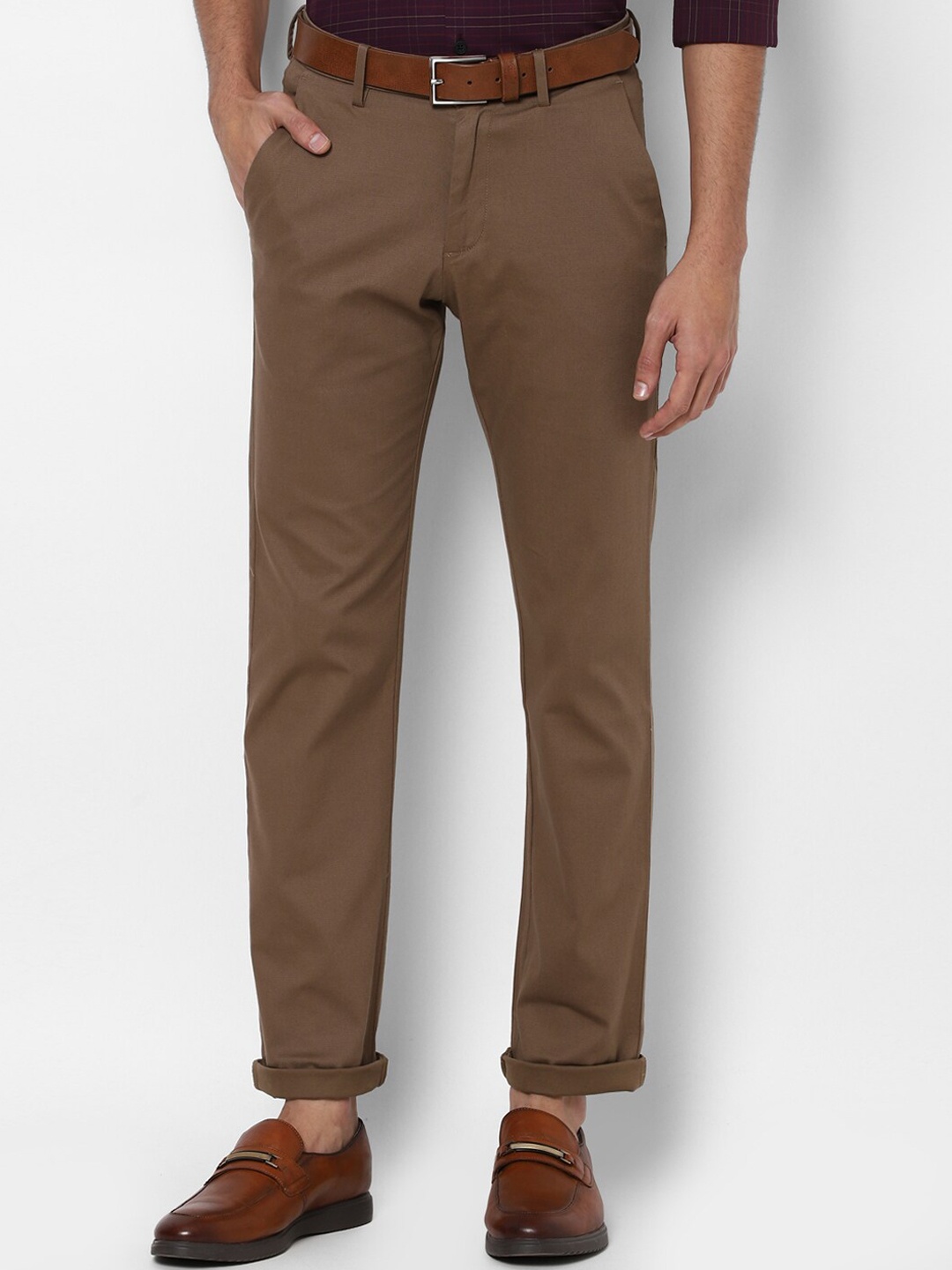 

Allen Solly Men Brown Solid Regular Fit Trousers 98% Cotton