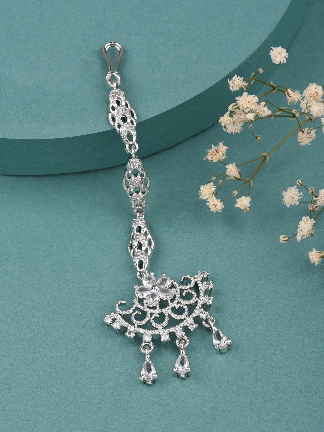 

Fida Women White Rhodium-Plated Maangtika Head Jewellery