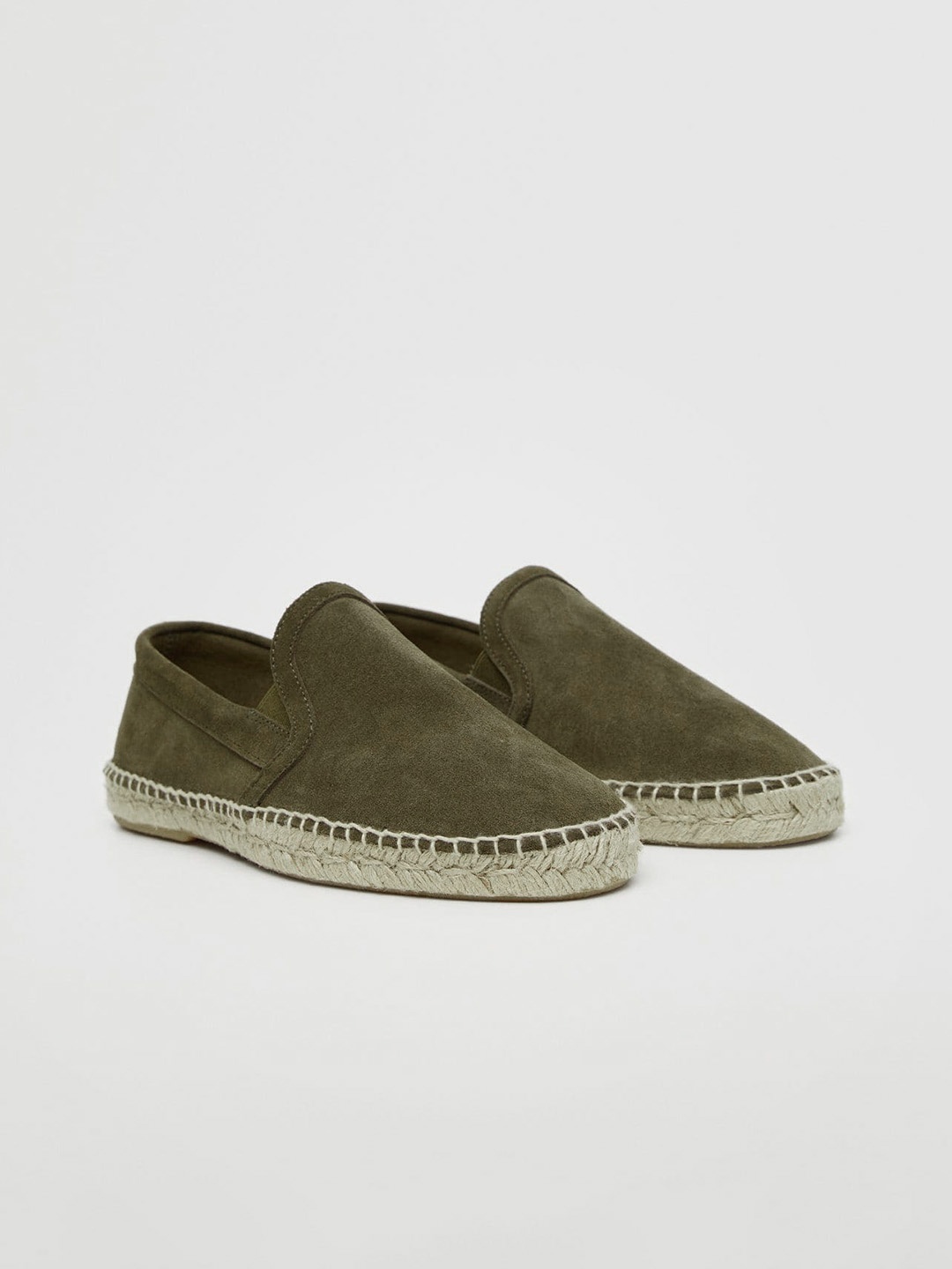 

MANGO MAN Men Olive Green Solid Leather Espadrilles