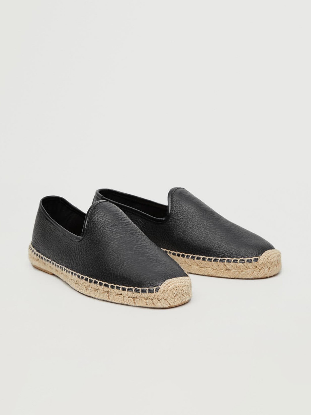 

MANGO MAN Black Leather Espadrilles
