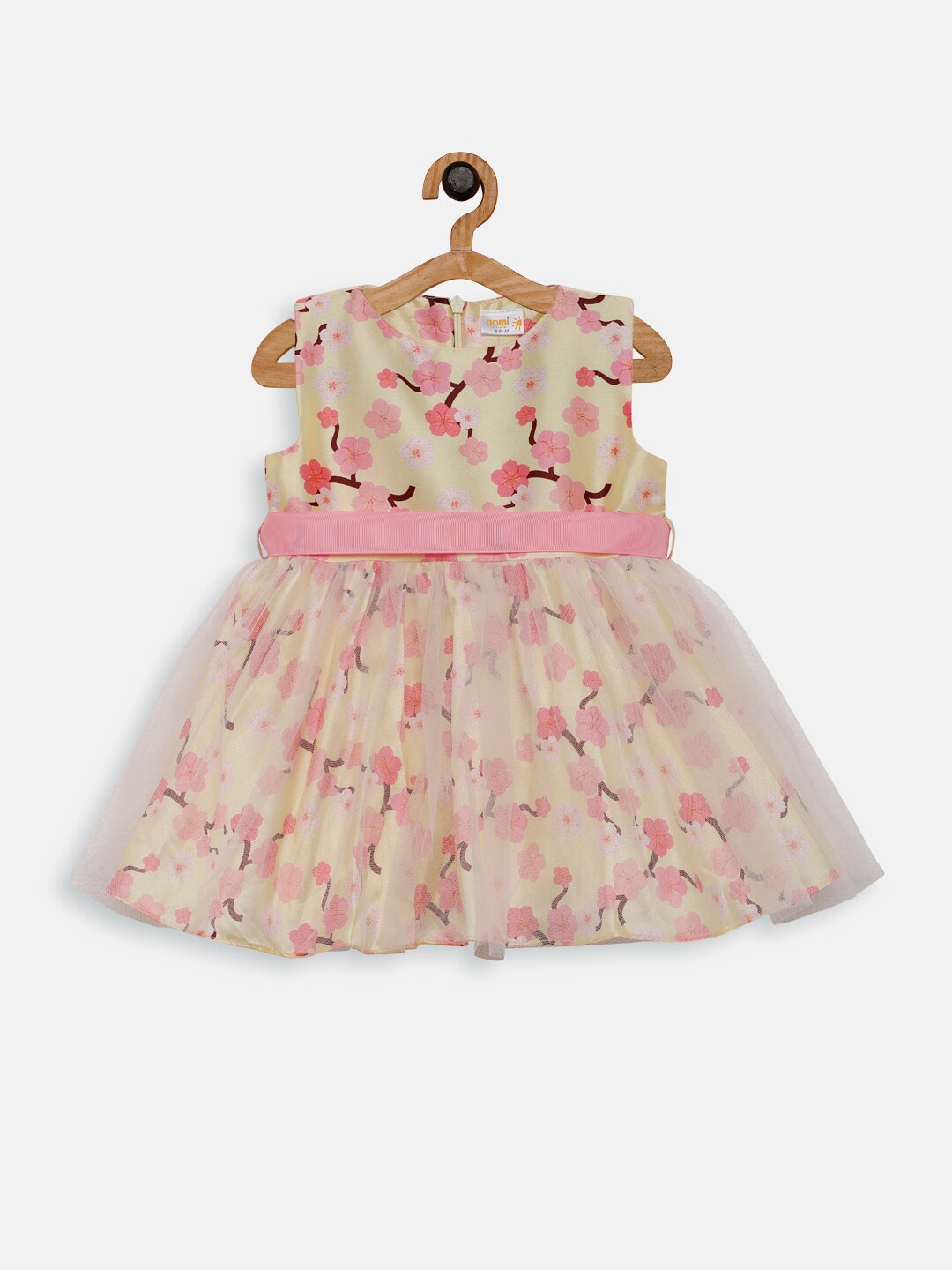 

Aomi Yellow & Pink Floral Ruffles Fit & Flare Dress
