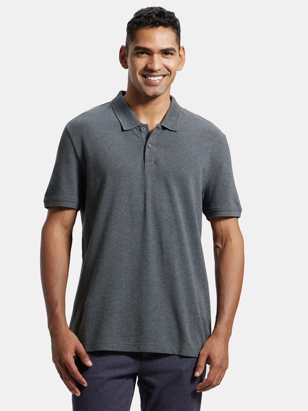 

Jockey Combed Cotton Rich Pique Fabric Half Sleeve Polo Tshirt-AM35, Charcoal