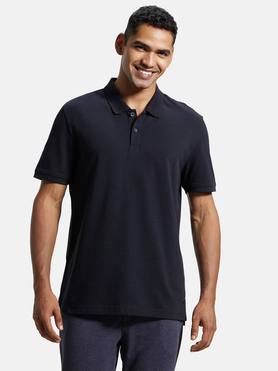 

Jockey Combed Cotton Rich Pique Fabric Half Sleeve Polo Tshirt-AM35, Black