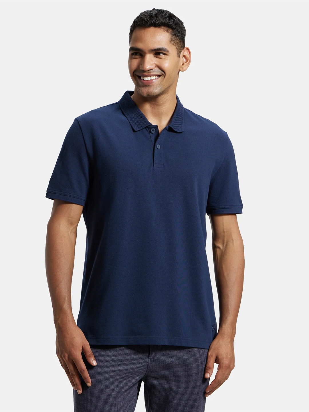 

Jockey Combed Cotton Rich Pique Fabric Half Sleeve Polo Tshirt-AM35, Blue