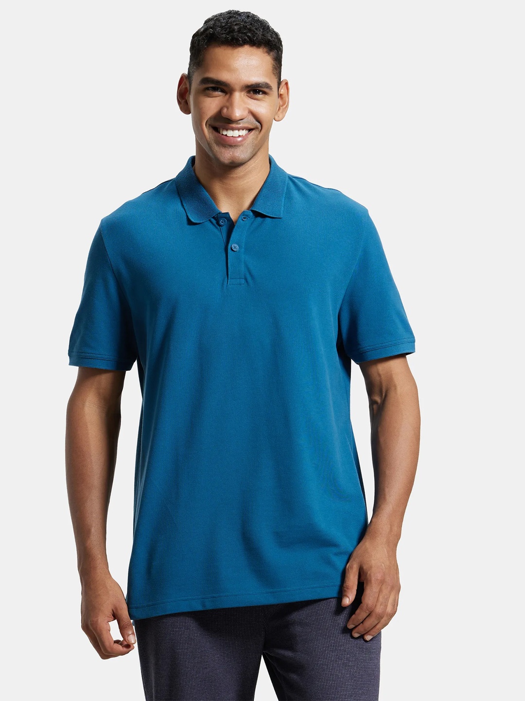 

Jockey Combed Cotton Rich Pique Fabric Half Sleeve Polo Tshirt-AM35, Blue