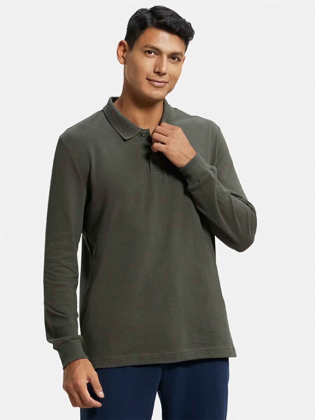 

Jockey Men Green Polo Collar T-shirt
