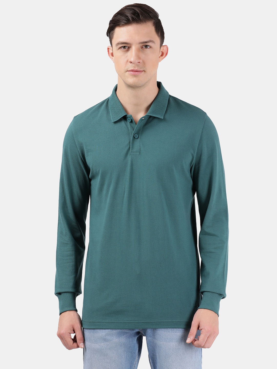 

Jockey Men Green Polo Collar Cotton T-shirt