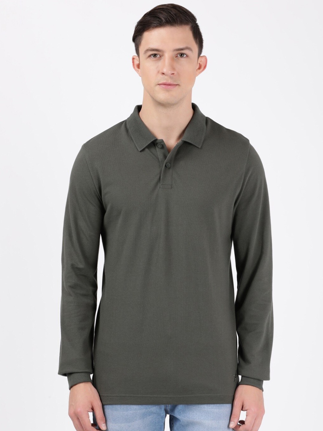 

Jockey Men Green Polo Collar T-shirt