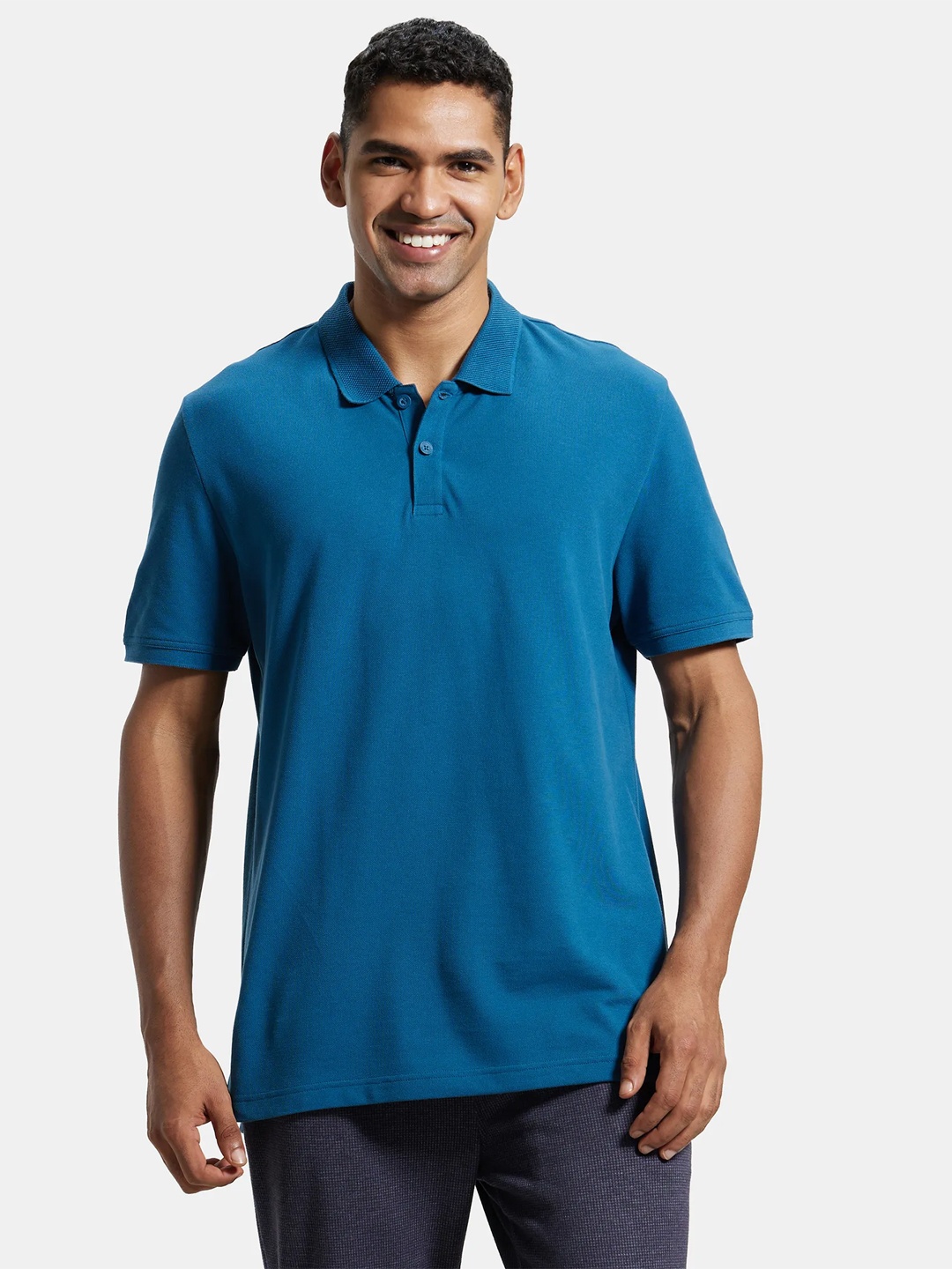 

Jockey Combed Cotton Rich Pique Fabric Half Sleeve Polo Tshirt-AM35, Blue