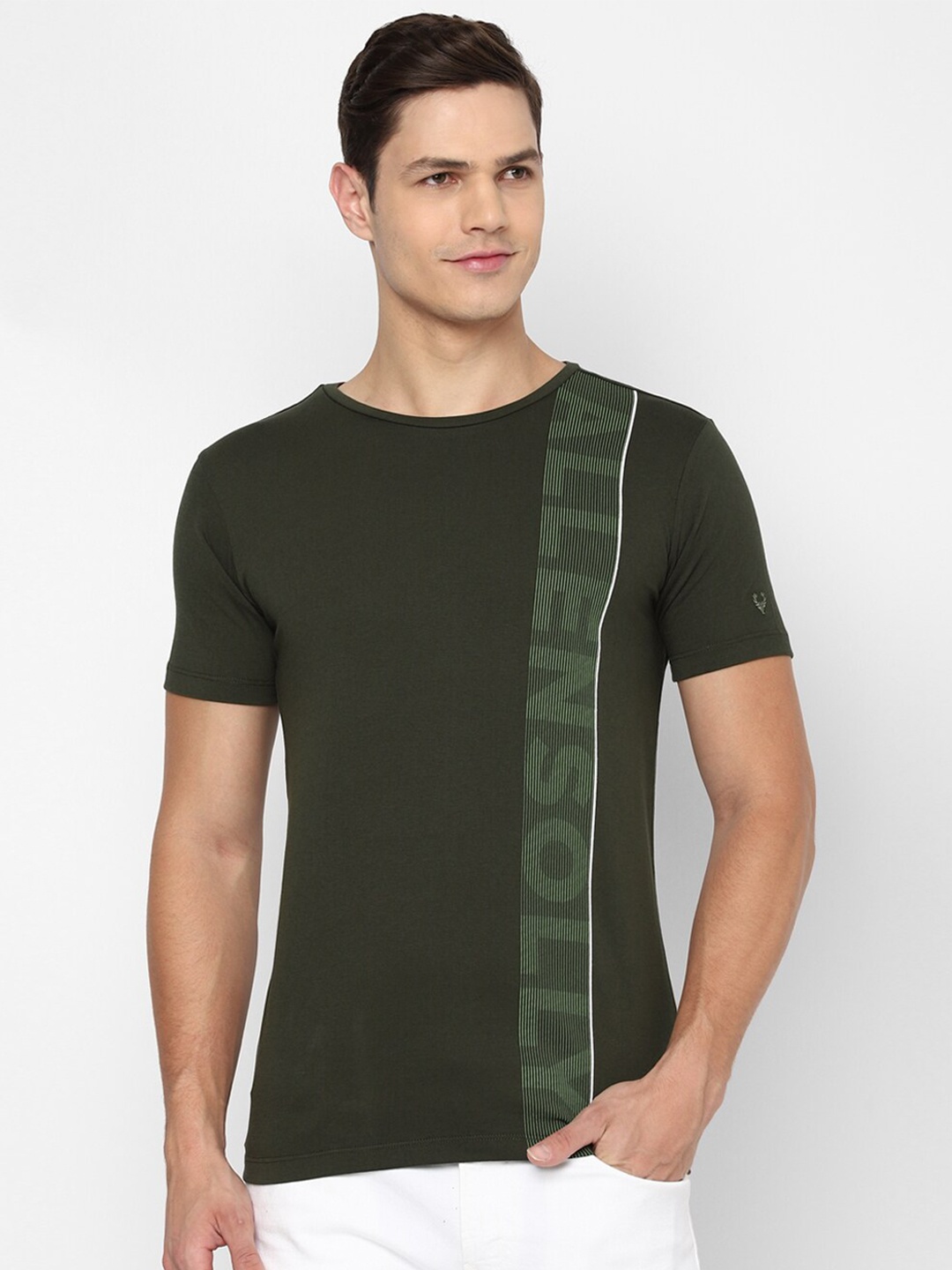 

Allen Solly Sport Men Olive Green Typography Printed Cotton T-shirt