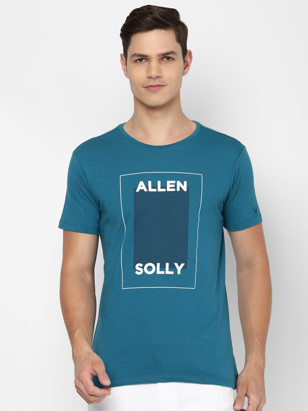 

Allen Solly Sport Men Blue & White Typography Printed Cotton T-shirt