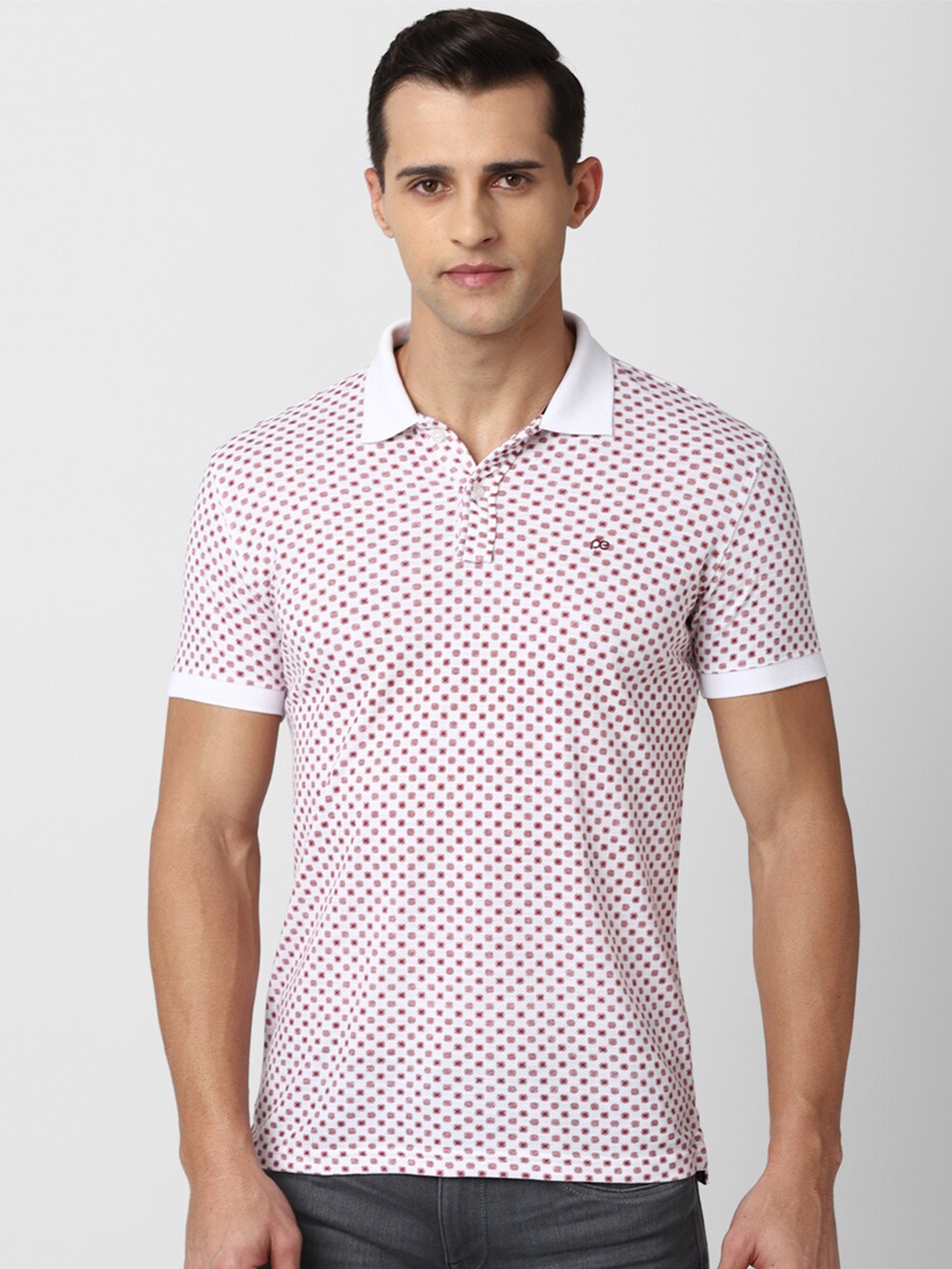 

Peter England Casuals Men Pink Printed Polo Collar Slim Fit T-shirt