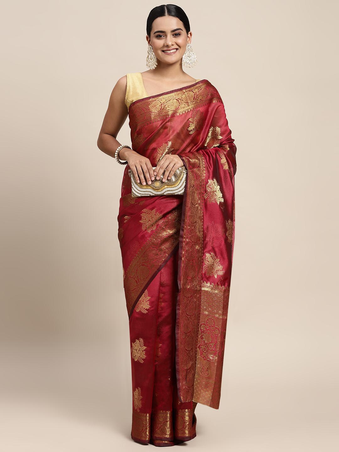 

Mitera Purple Floral Zari Organza Kanjeevaram Saree