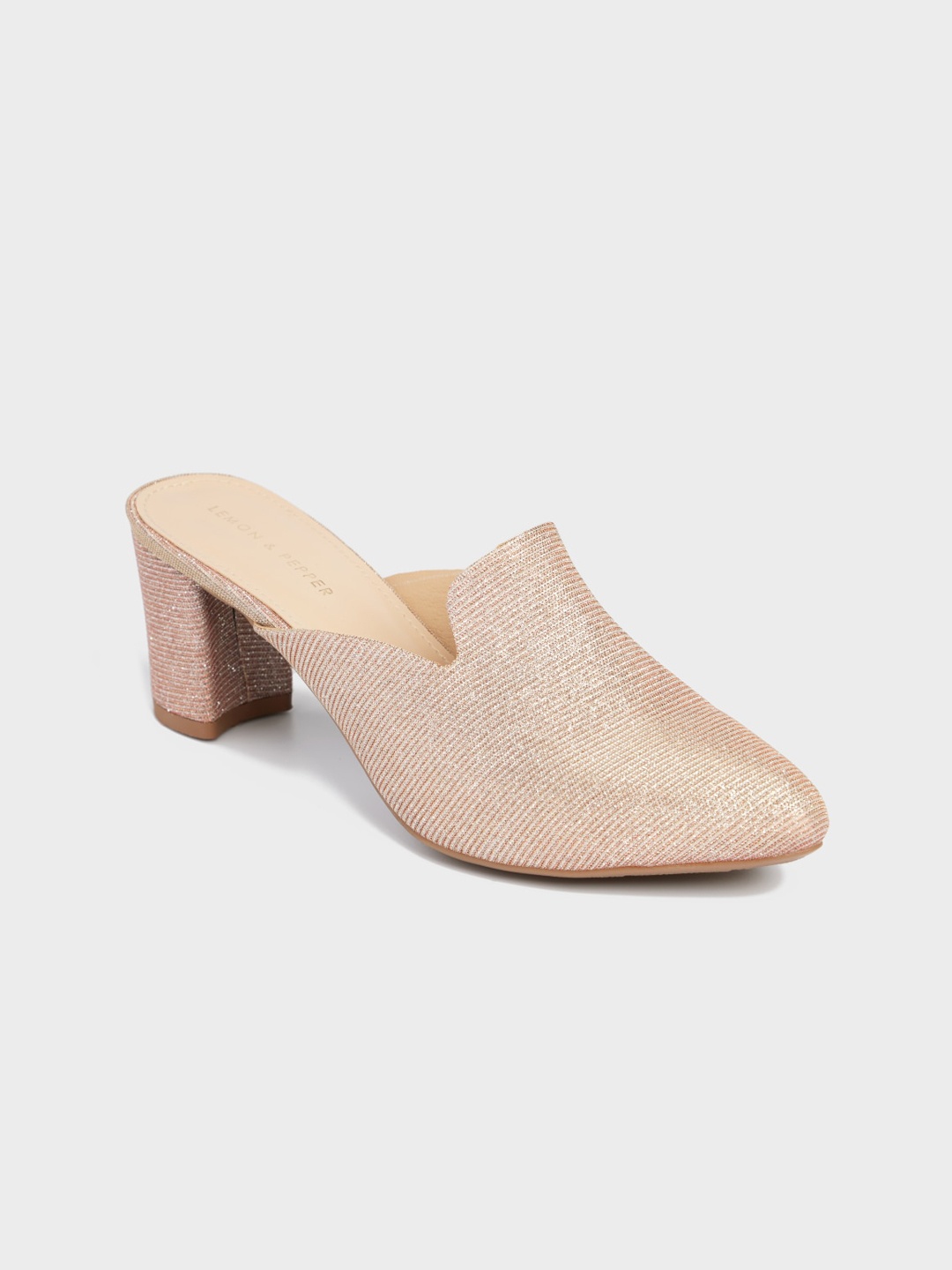 

LEMON & PEPPER Rose Gold Textured PU Party Block Mules