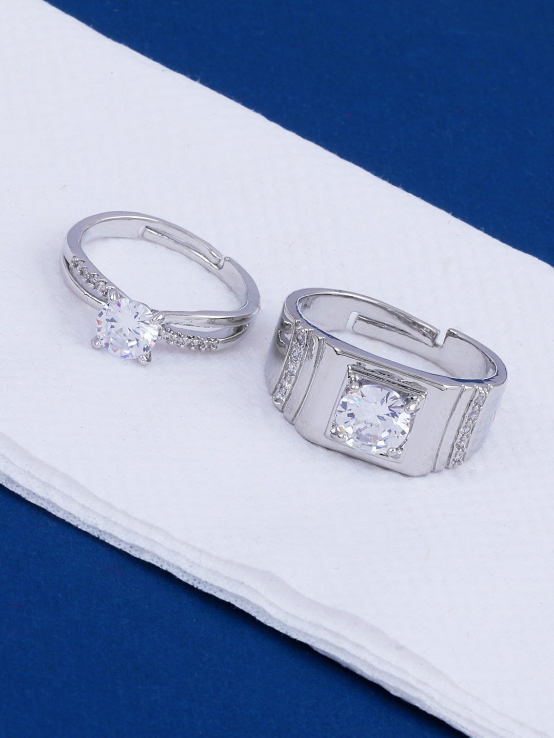 

Silver Shine Set Of 2 Silver-Plated White Stone-Studded Adjustable Finger Ring