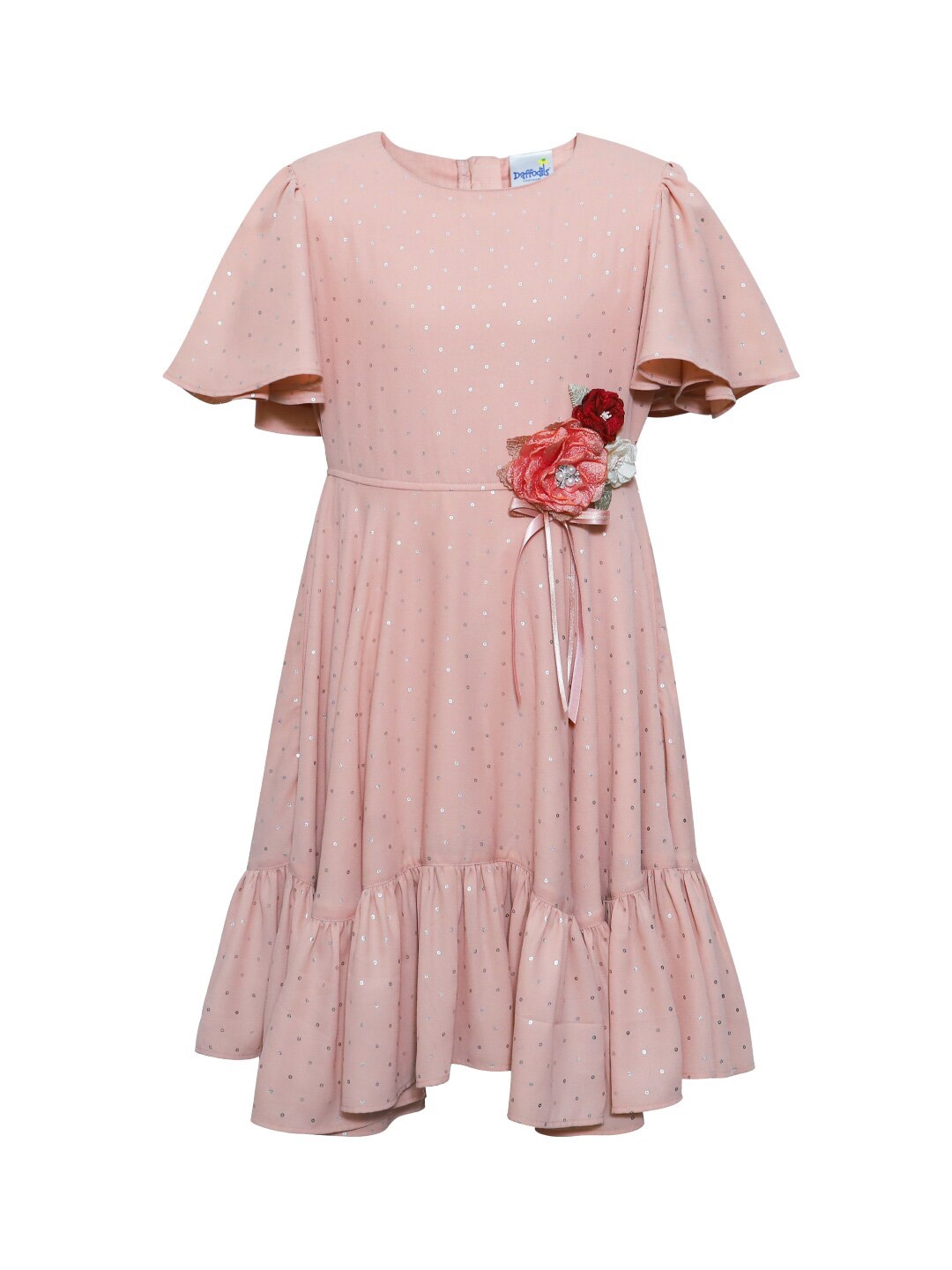 

Daffodils GIRLS WEAR Peach Applique Georgette Midi Dress