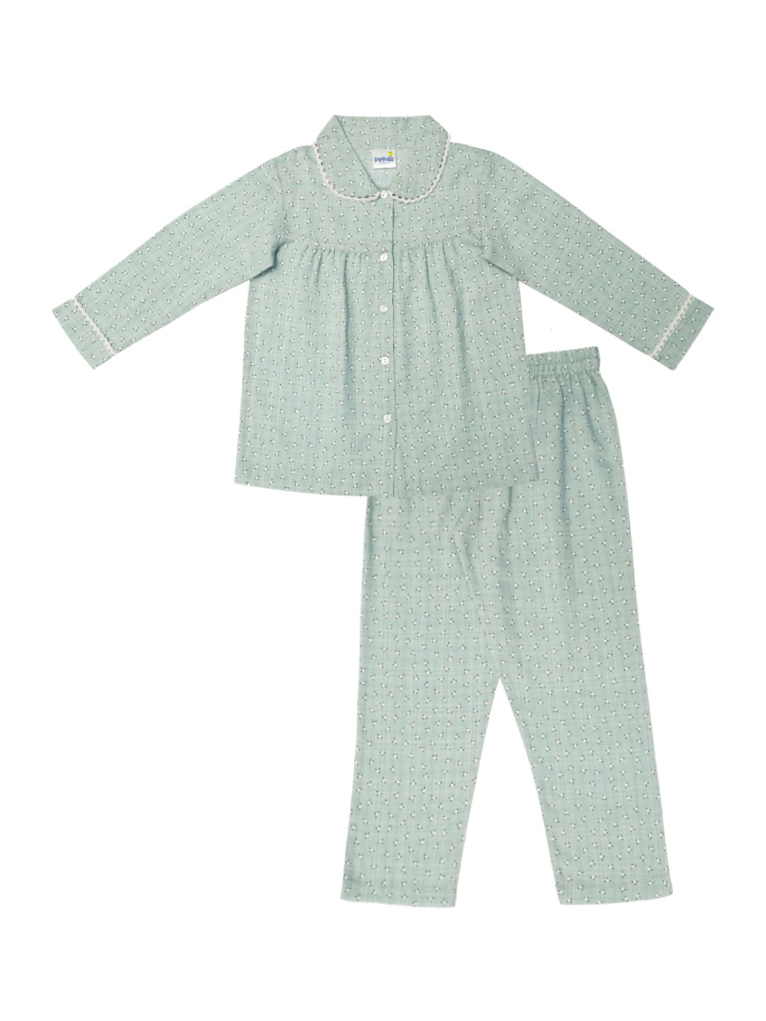 

Daffodils GIRLS WEAR Girls Green & White Printed Night suit