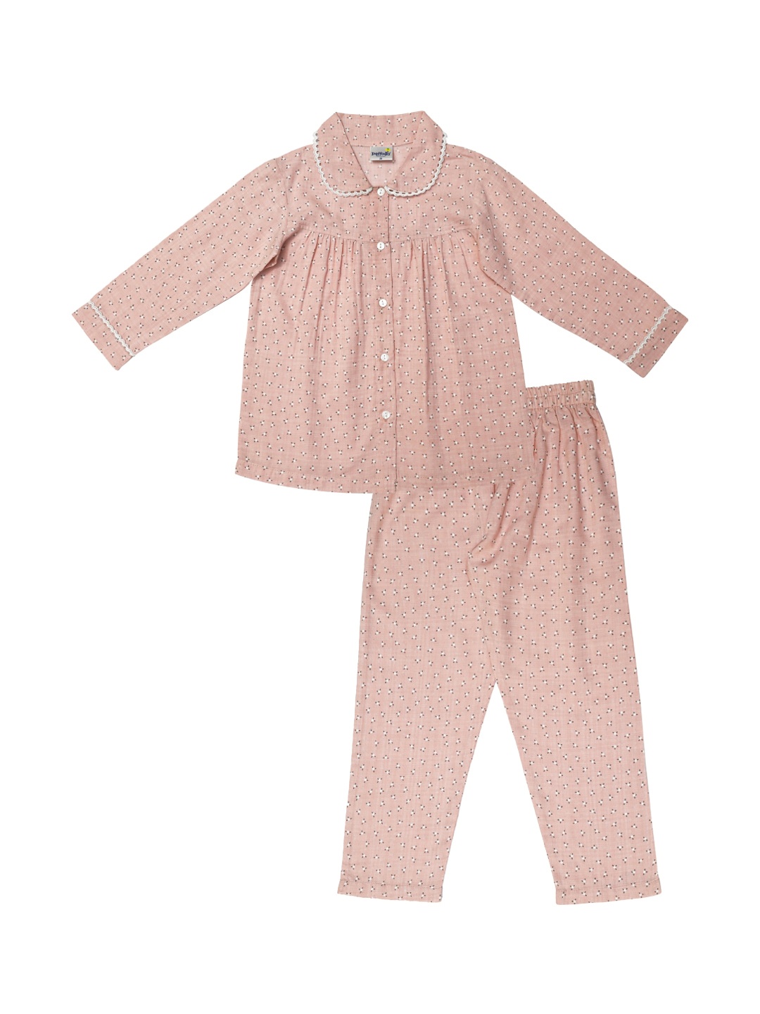 

Daffodils GIRLS WEAR Girls Peach-Coloured & White Floral Printed Night Suit
