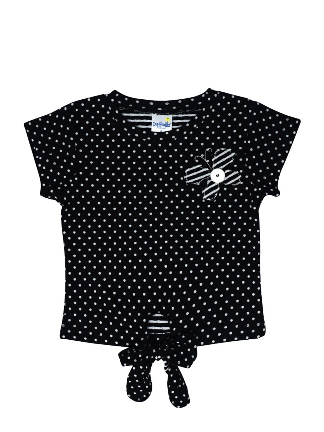 

Daffodils GIRLS WEAR Black & White Print Extended Sleeves Bow Top