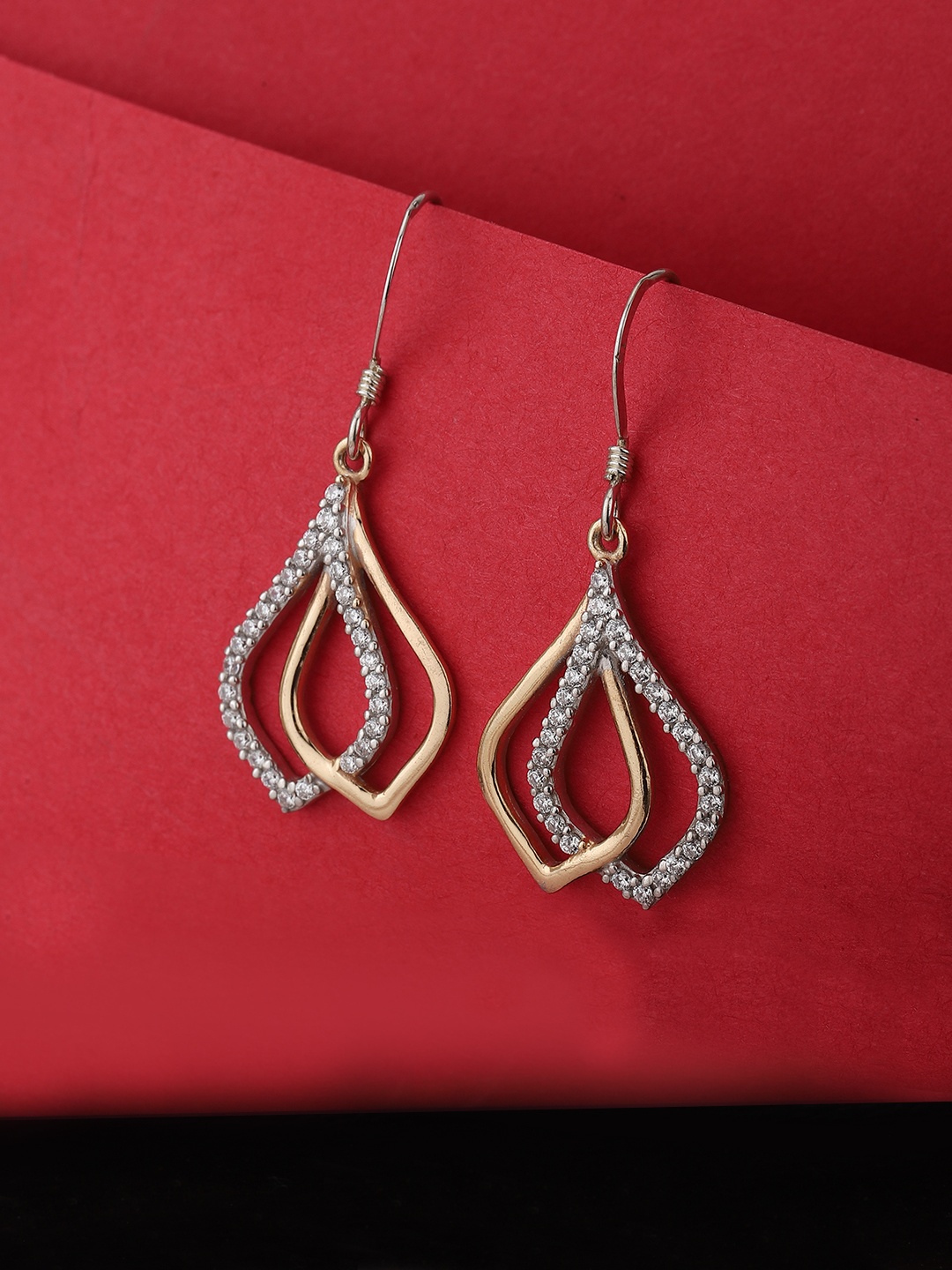 

Carlton London 925 Sterling Silver -Toned & Rose Gold Teardrop Shaped Drop Earrings