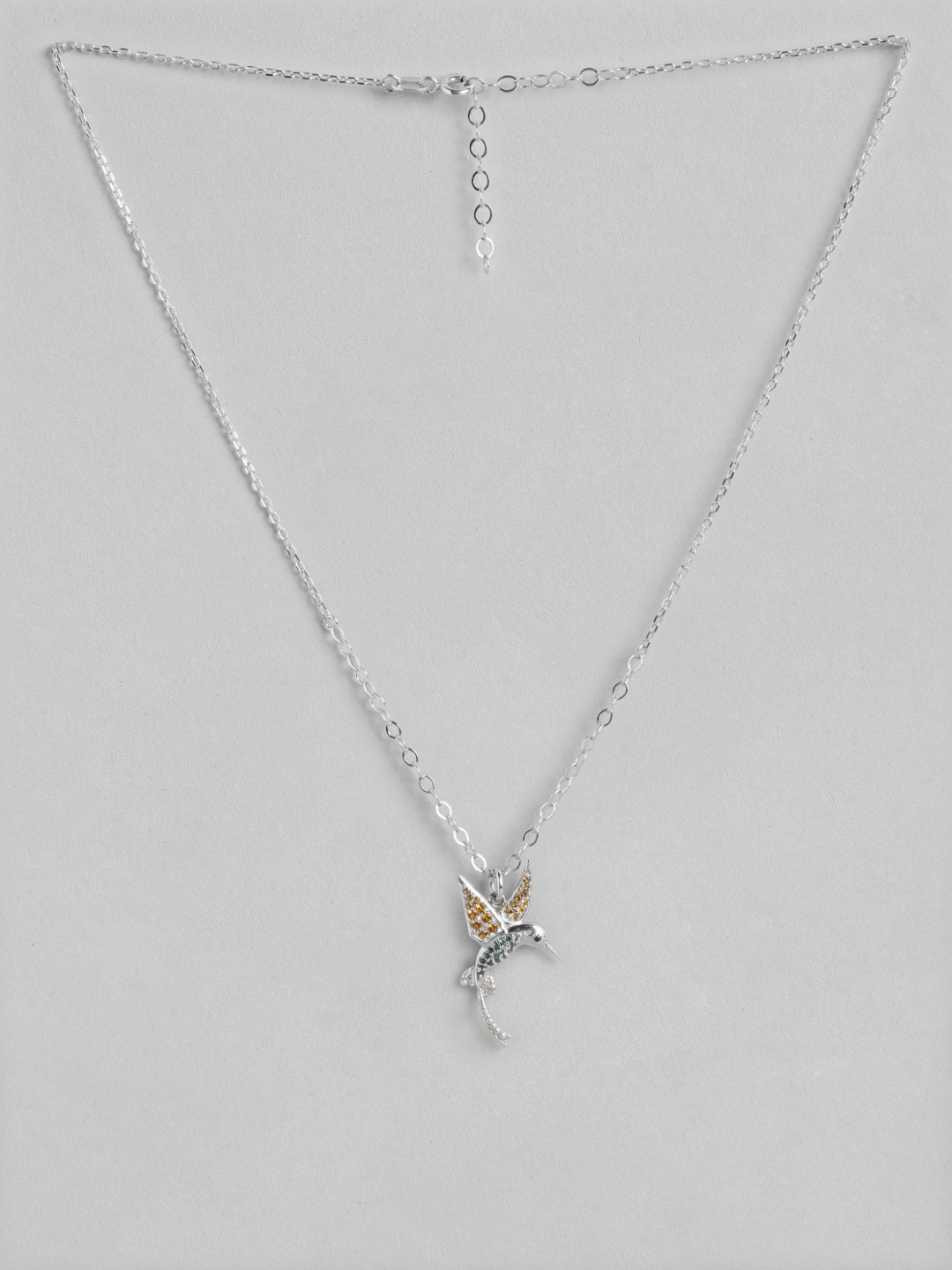 

Carlton London Silver-Toned Brass Rhodium-Plated Enamelled Necklace