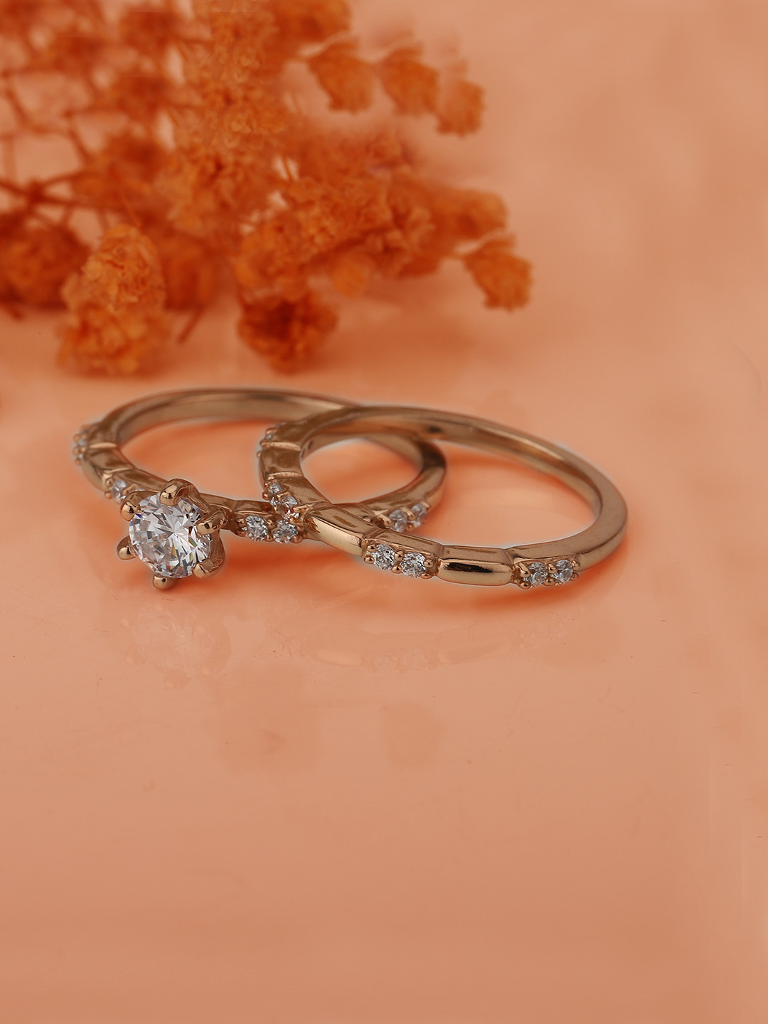 

Carlton London Pack of 2 Rose Gold-Plated Cubic Zirconia Studded Handcrafted Finger Rings