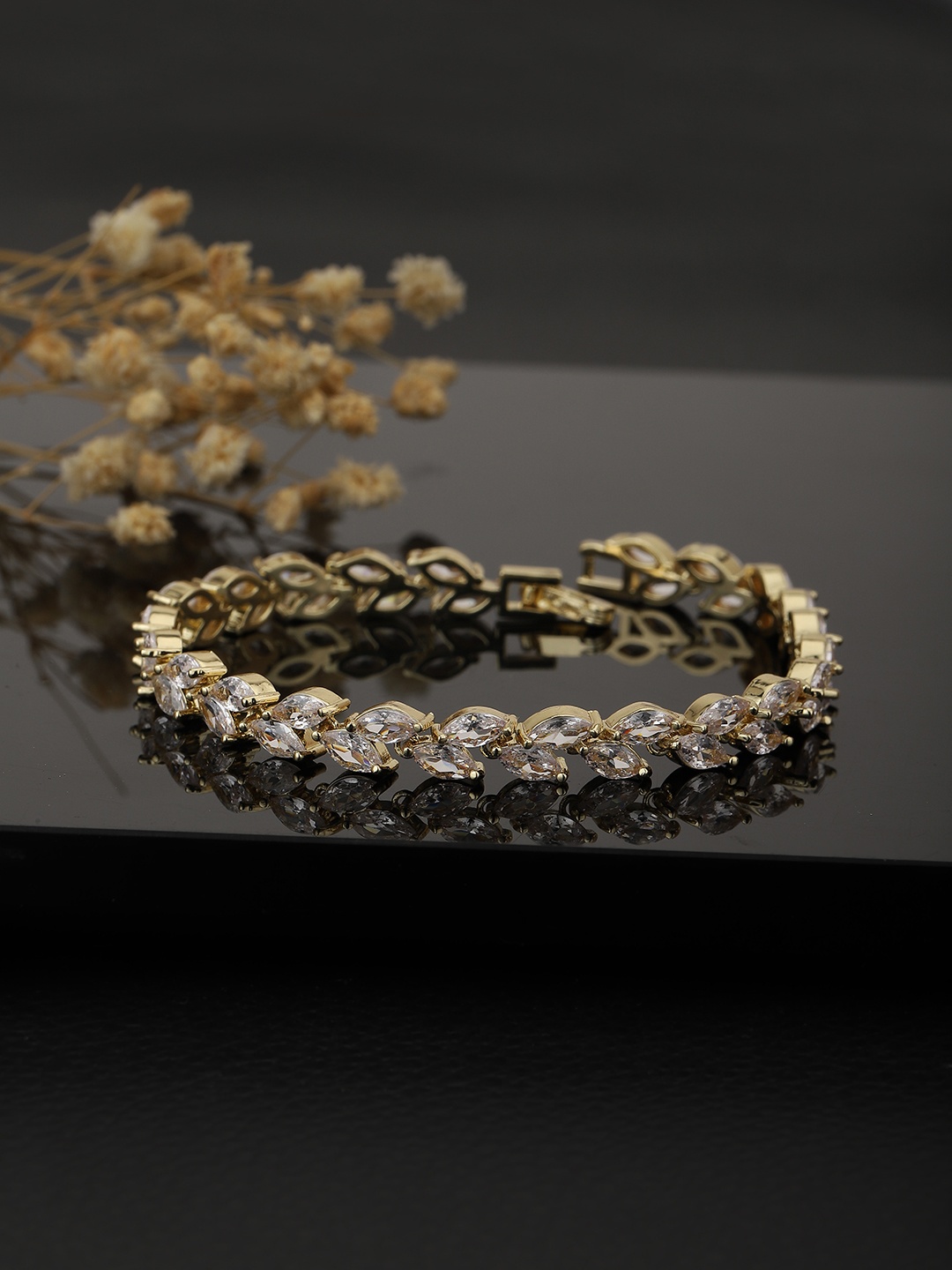 

Carlton London Women Gold-Toned Brass Cubic Zirconia Handcrafted Gold-Plated Link Bracelet