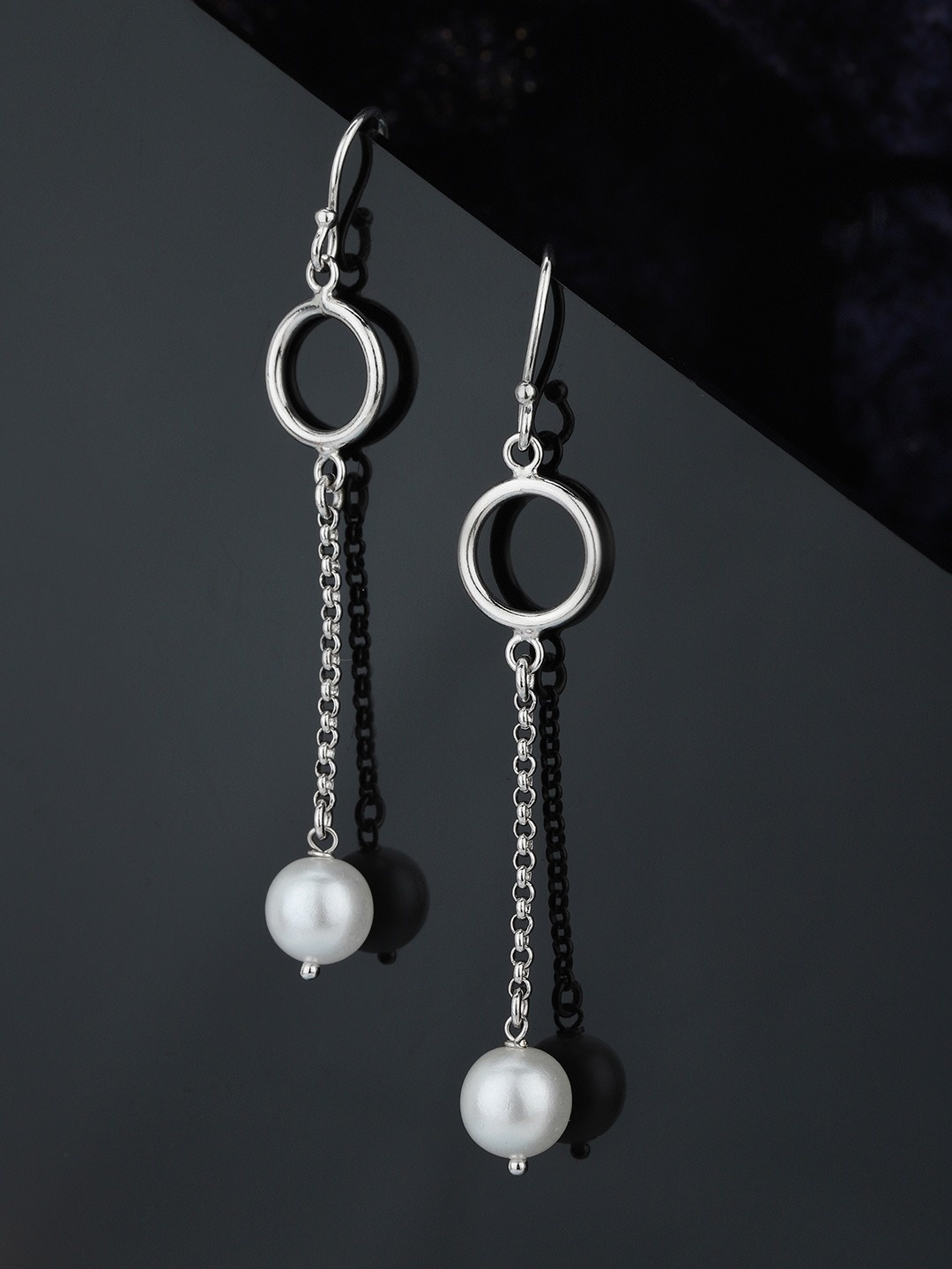 

Carlton London Silver-Toned & White Contemporary Drop Earrings