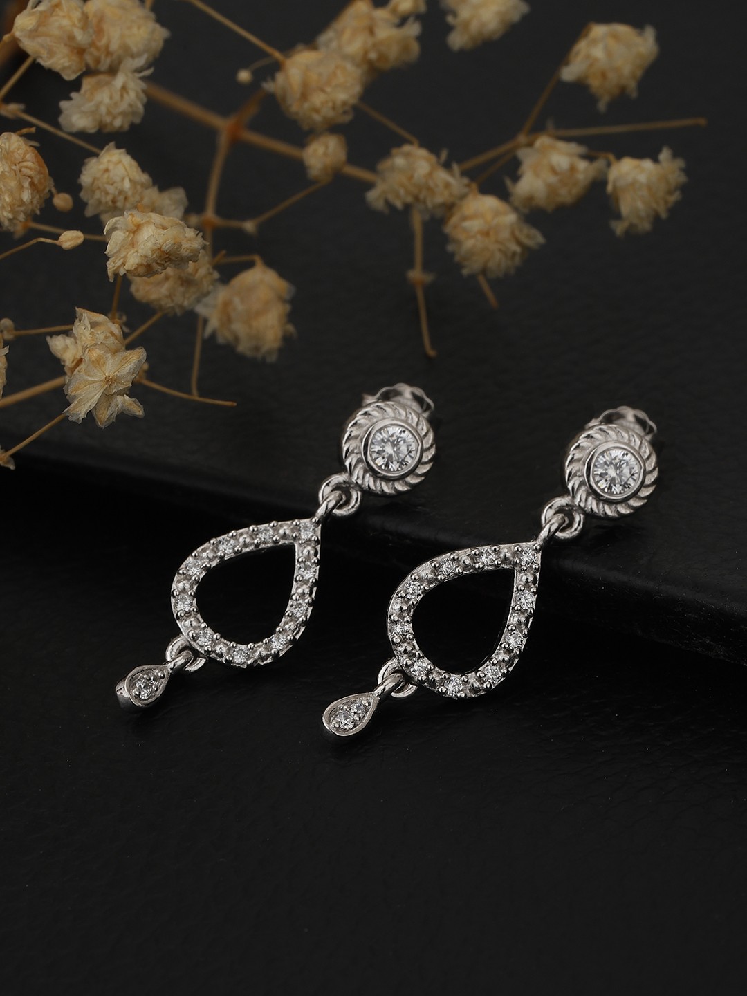 

Carlton London 925 Sterling Silver-Toned Teardrop Shaped Drop Earrings