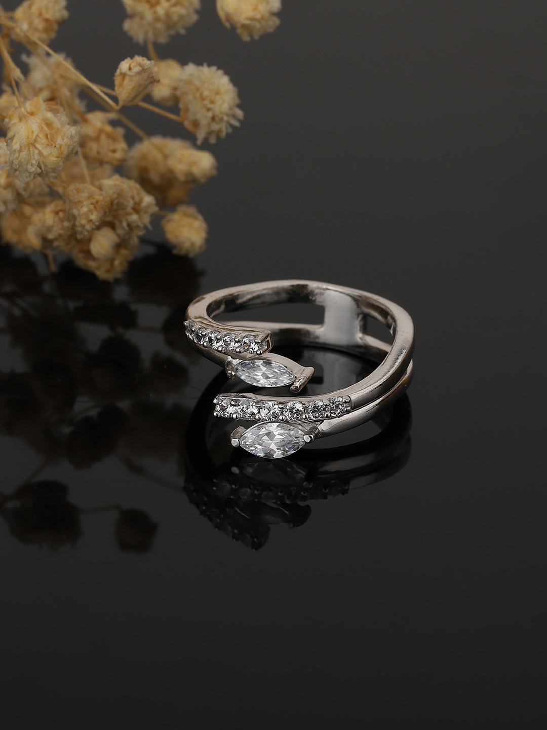 

Carlton London Silver-Toned Rhodium-Plated Cubic- Zirconia Studded Finger rings