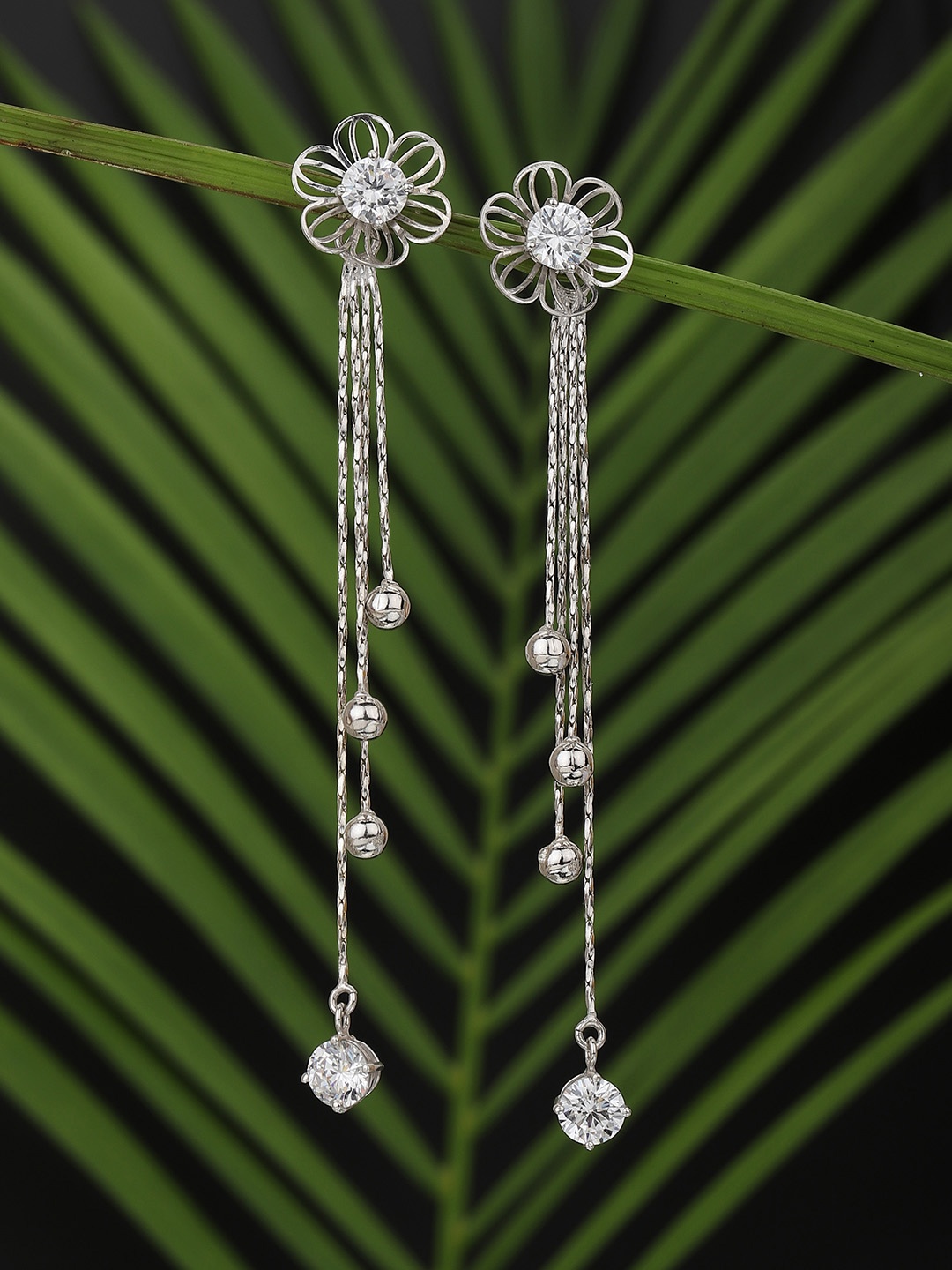 

Carlton London Silver-Toned Floral Drop Earrings