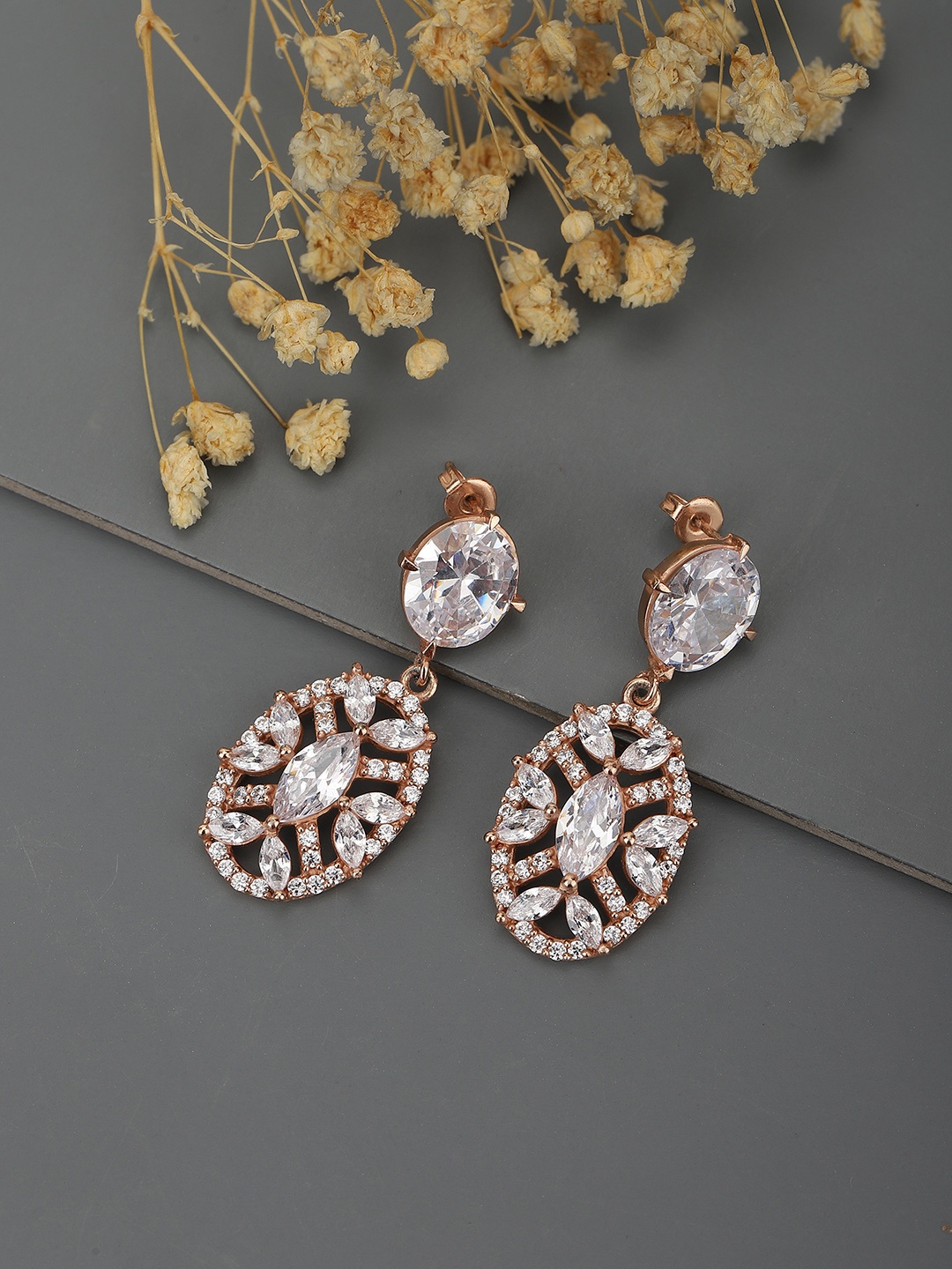 

Carlton London Rose Gold Oval Drop Earrings