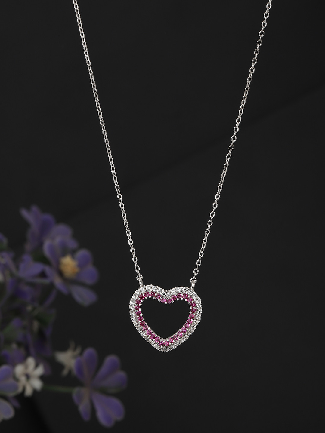 

Carlton London Silver-Toned & Pink Brass Rhodium-Plated Enamelled Necklace