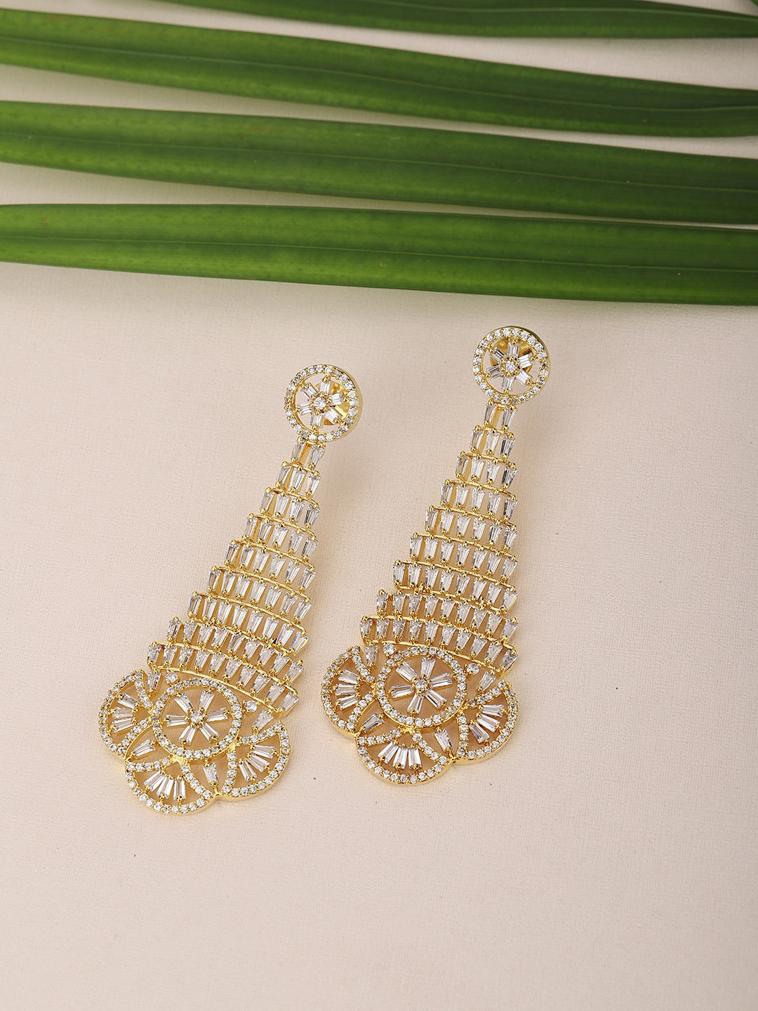 

Carlton London Gold-Toned Teardrop Shaped Drop Earrings