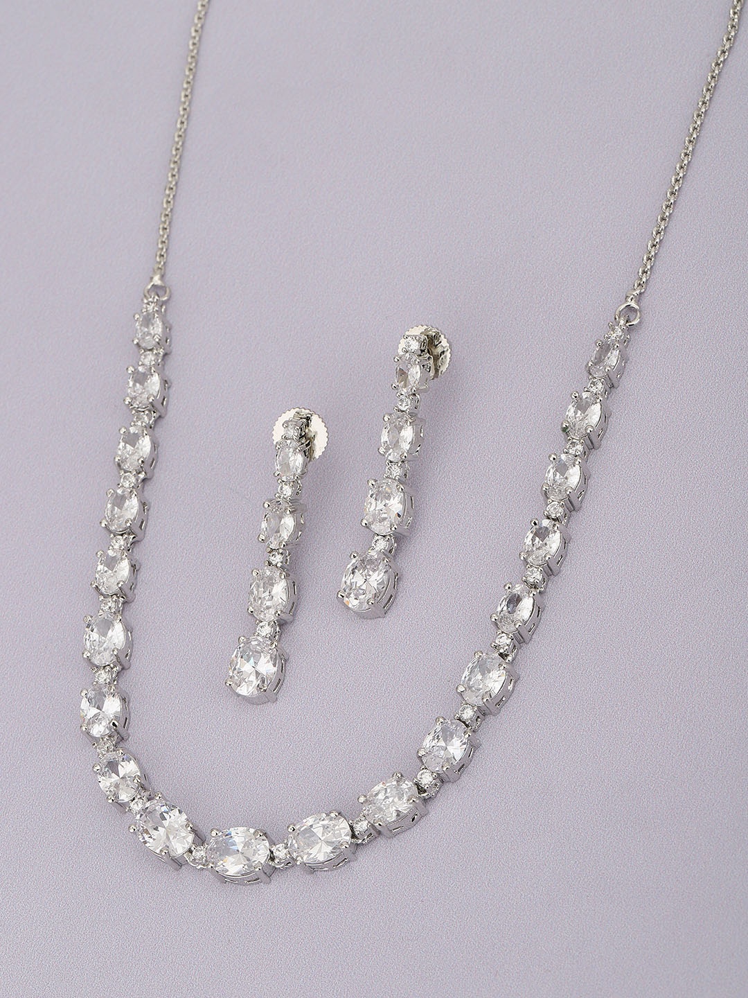 

Carlton London Silver-Toned American Diamond-Studded Jewellery Set