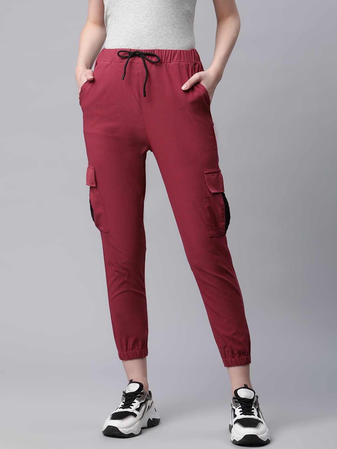 

RIVI Women Maroon Relaxed Cotton Cargos Trousers