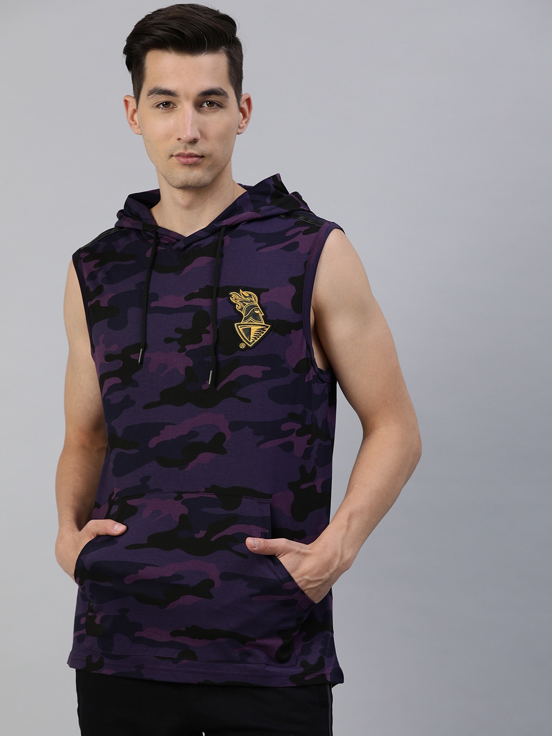 

KOLKATA KNIGHT RIDERS Men Purple & Black KKR Camo Sleeveless T-shirt